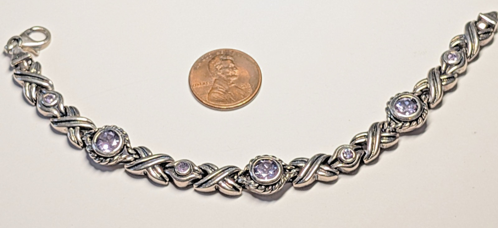 VINTAGE STERLING SILVER AMETHYST BRACELET ABOUT 7 1/16″ LONG