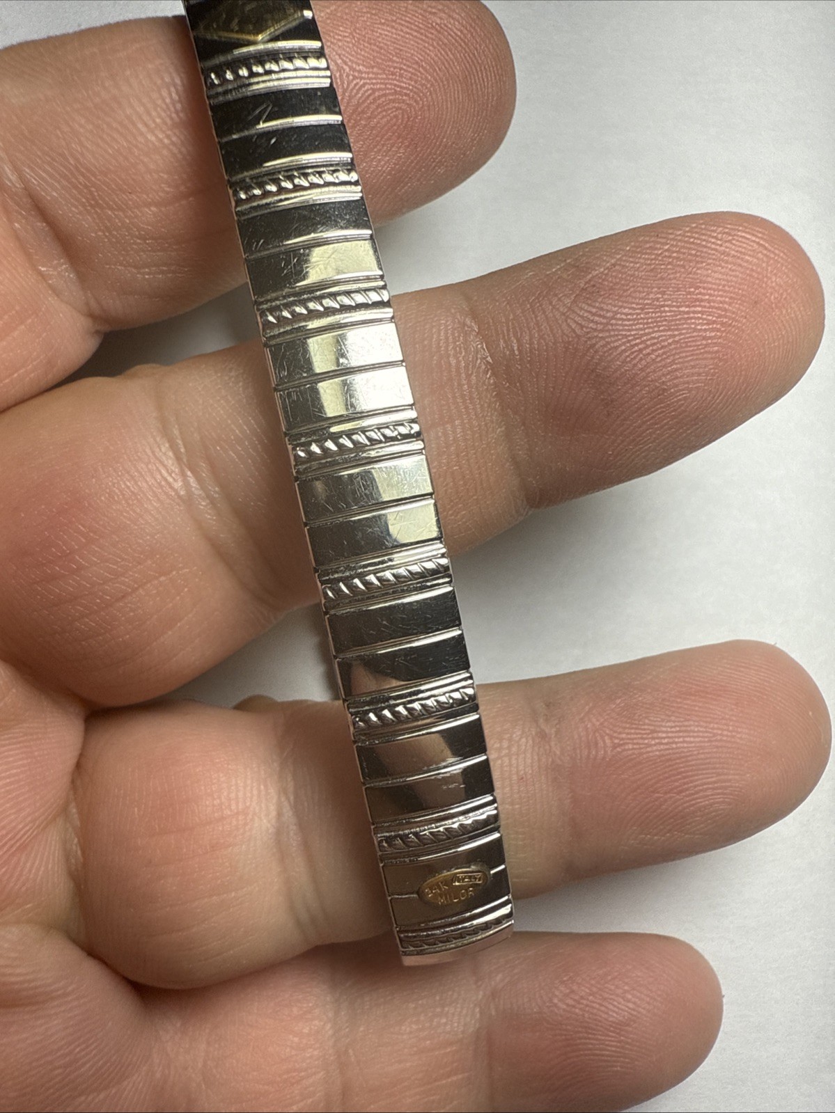 Bracelet MILOR Italy 14k Gold Accents And Stainless Steal Stretch Expanding 9mm