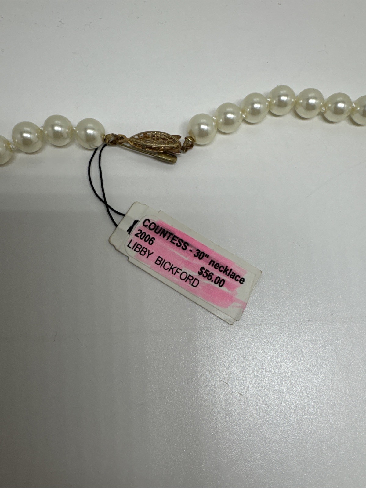 Vintage Off White Faux Pearl Necklace 30″ With Tags