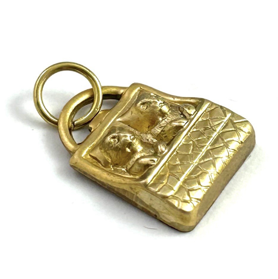 Vintage Charm Kitten Puppy In Purse Vintage Jewelry Raw Brass Stamping Pendant
