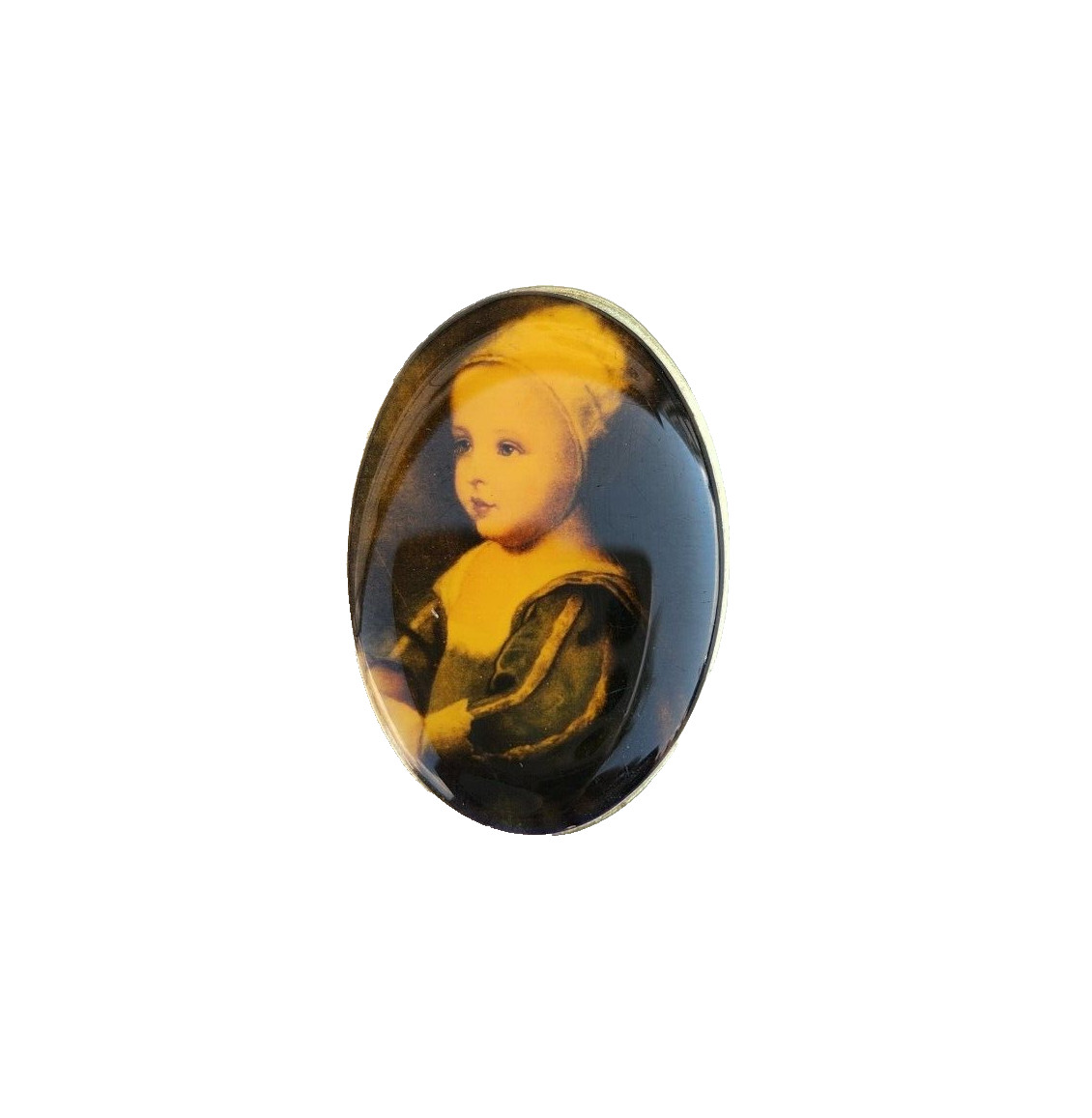 Victorian Edwardian Revival Portrait of a Child Art Oval Pin Brooch VTG USA Made