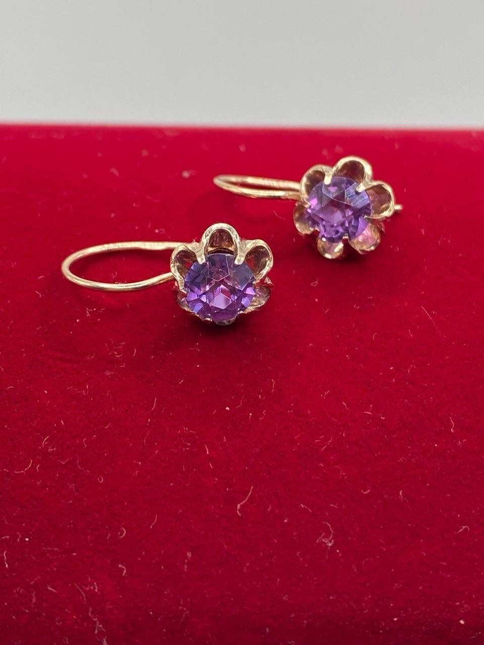 Vintage Gilded Earrings Silver 875 Corundum Soviet Era