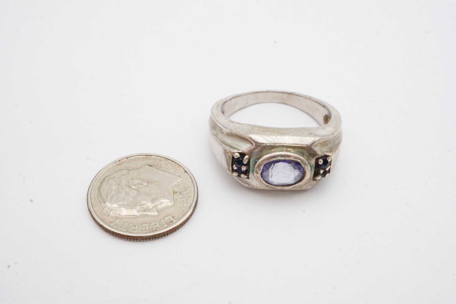 Vintage Sterling Silver 925 Iolite Sapphire Ring Size 9.75 Mens