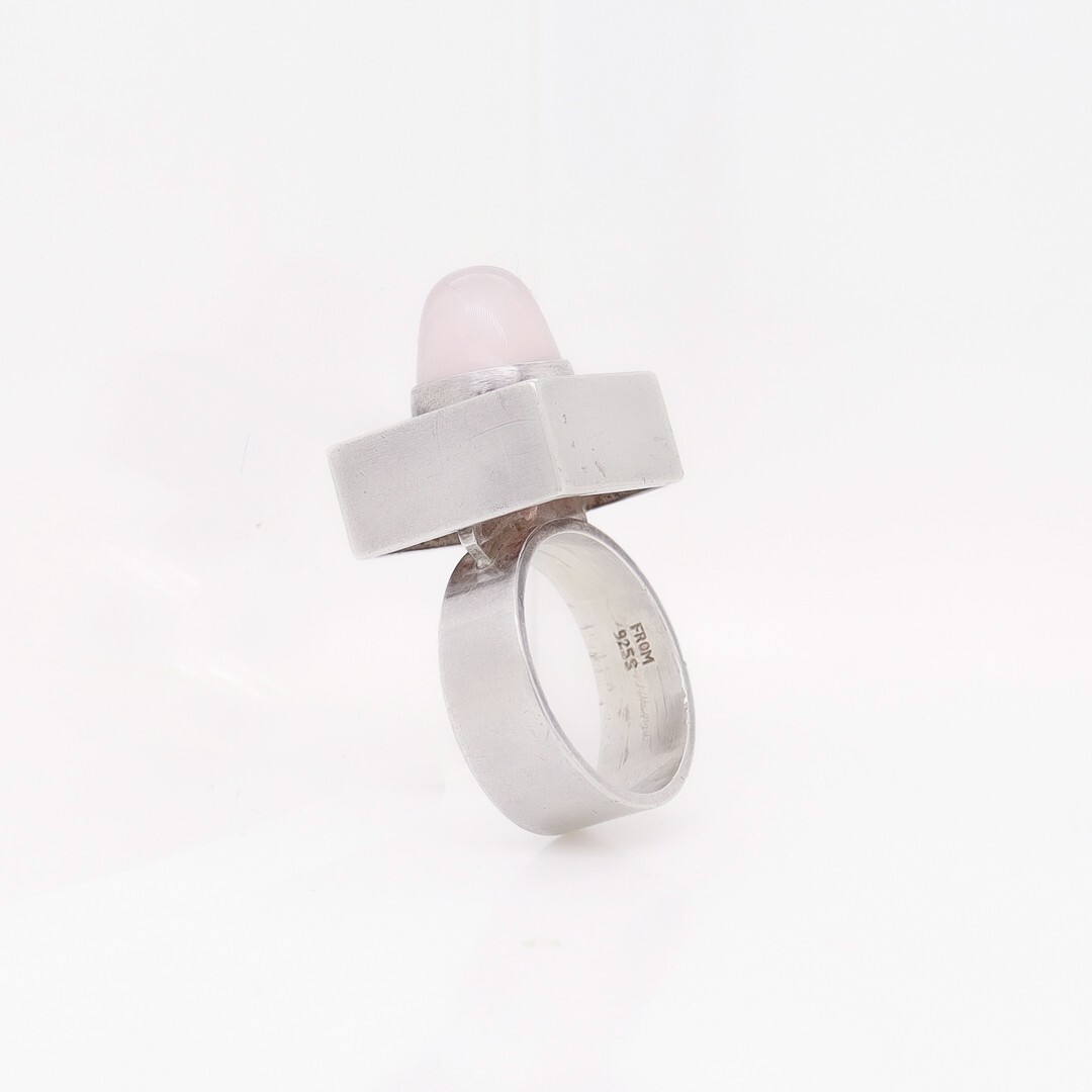 Vintage Neils Erik From Sterling Silver & Rose Quartz Bullet Cabochon Ring