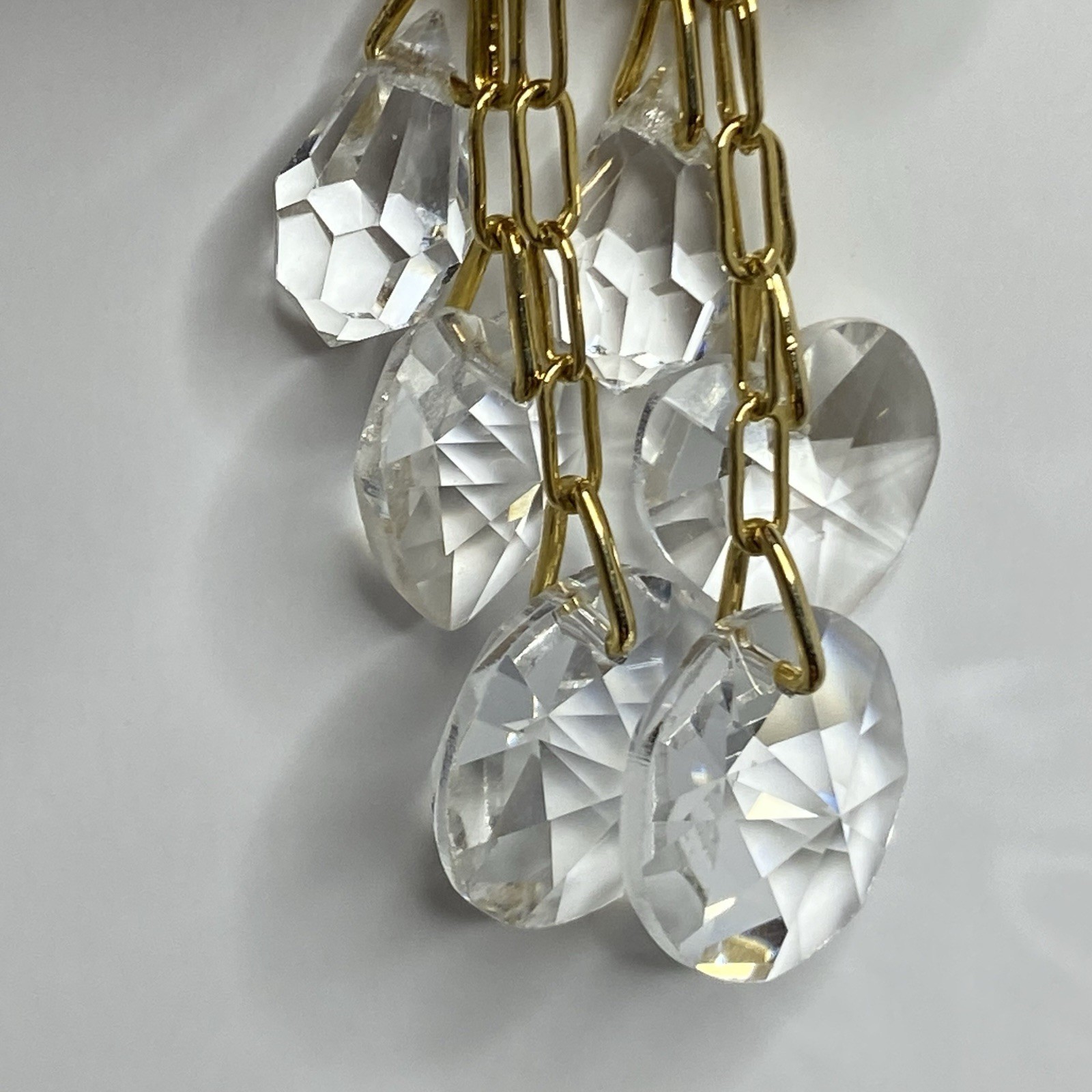 Hoop Dangle Drop Clip On Earrings Gold Tone Crystal Beads Boho