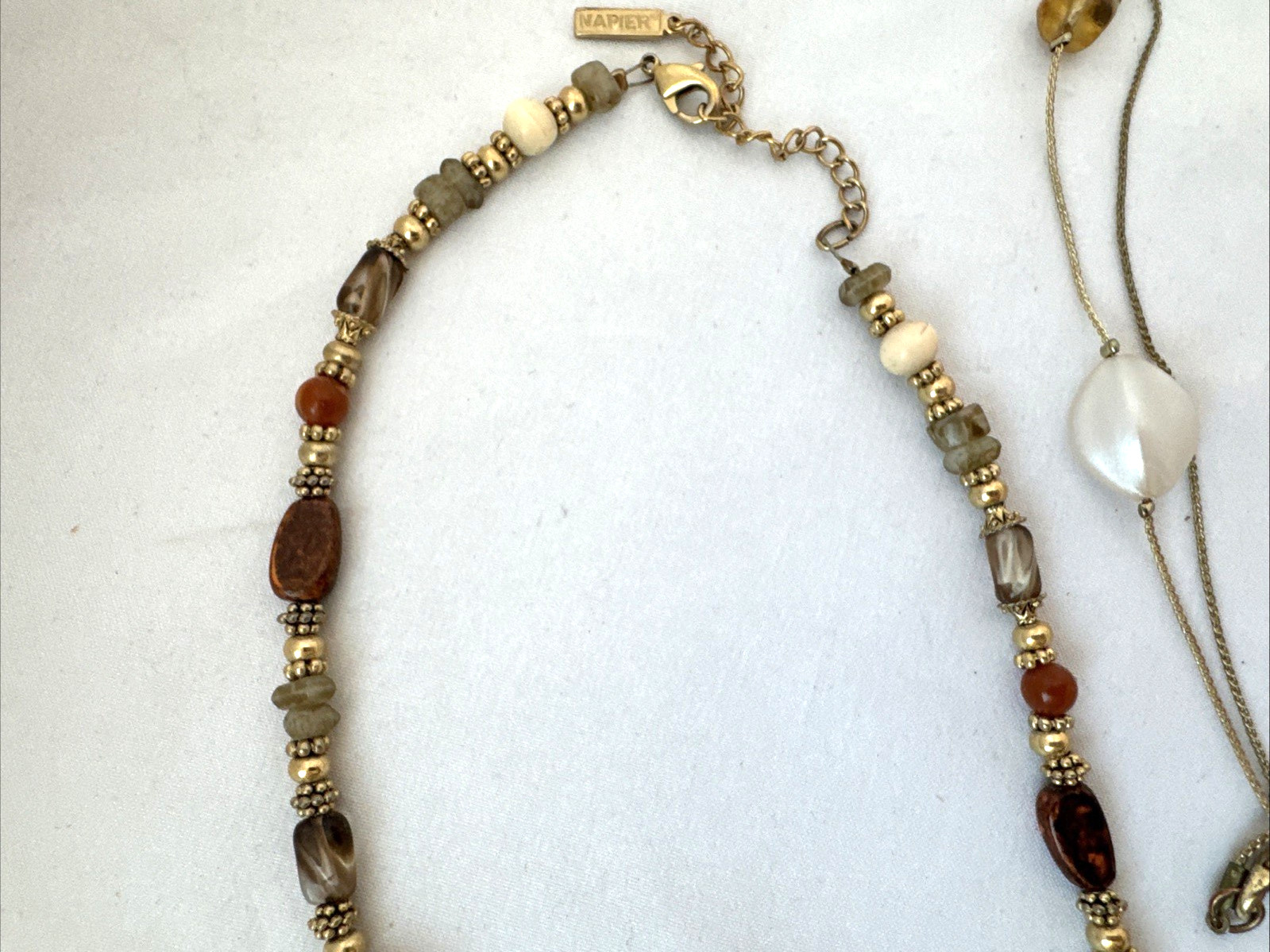 vtg *2 Necklaces Stack* Earthtones GOLD bead chain textured Jewelry Lot-1 signed
