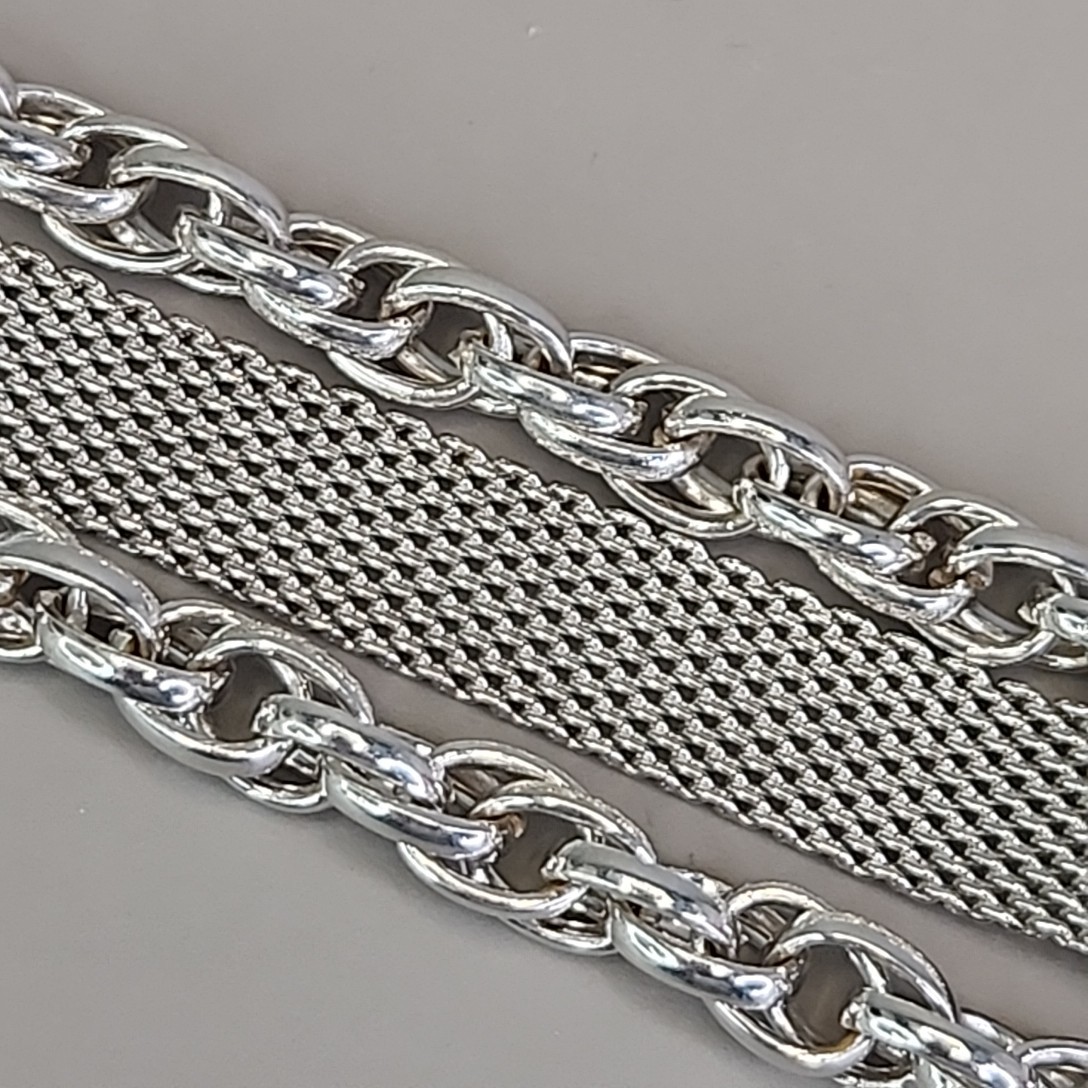 Vintage Mesh Chain Bracelet Silver Tone Layered 6.5″