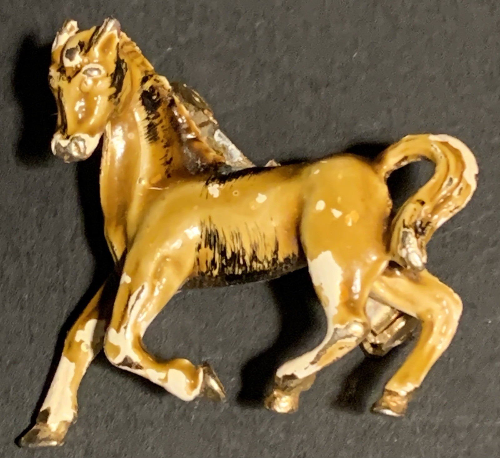 Gold Tone Enamel Paint Horse Equestrian Brooch Vintage