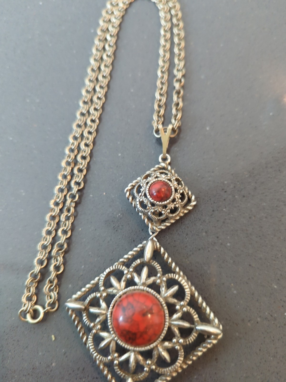 Sarah Coventry Vintage 1978 Inca Fire Red Pendant Necklace and Brooch Set K112