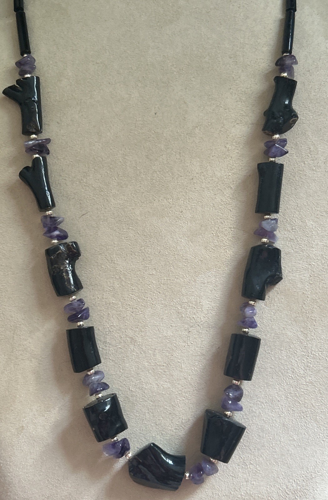 Vintage estate Hawaiian black coral Amythest 28”necklace Genuine & Rare Piece