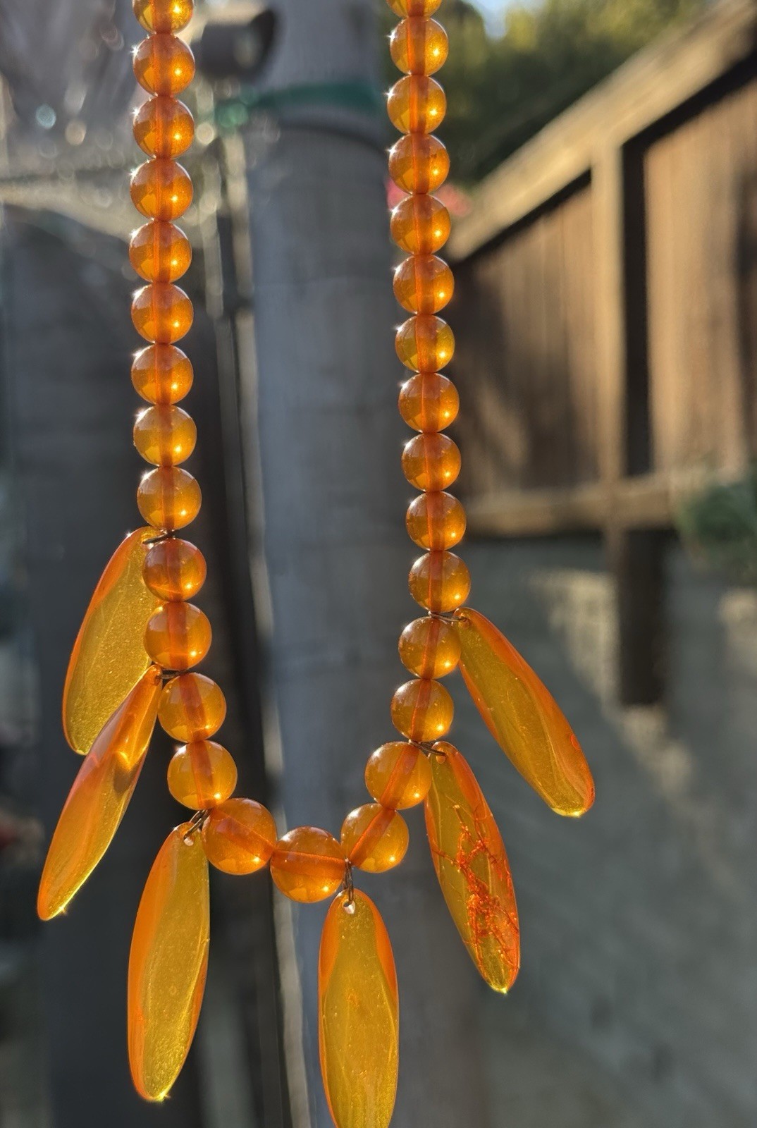 26” Vintage Honey Amber Catalin Bakelite Necklace w/ 6 Drops 50g