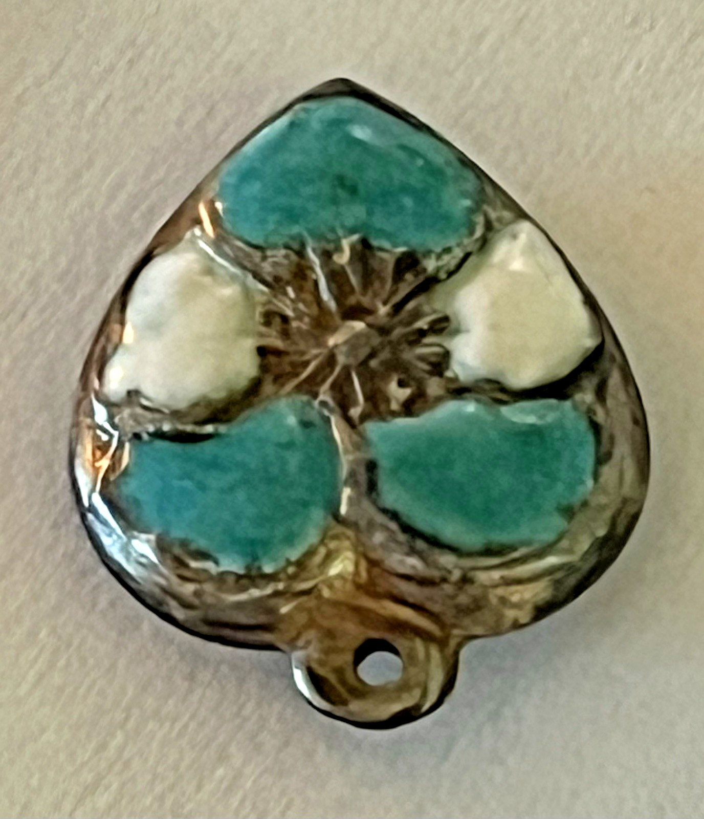 Sterling Silver Heart Flower Charm Puffy Enamel Pansy Stamped 925 Vintage Blue