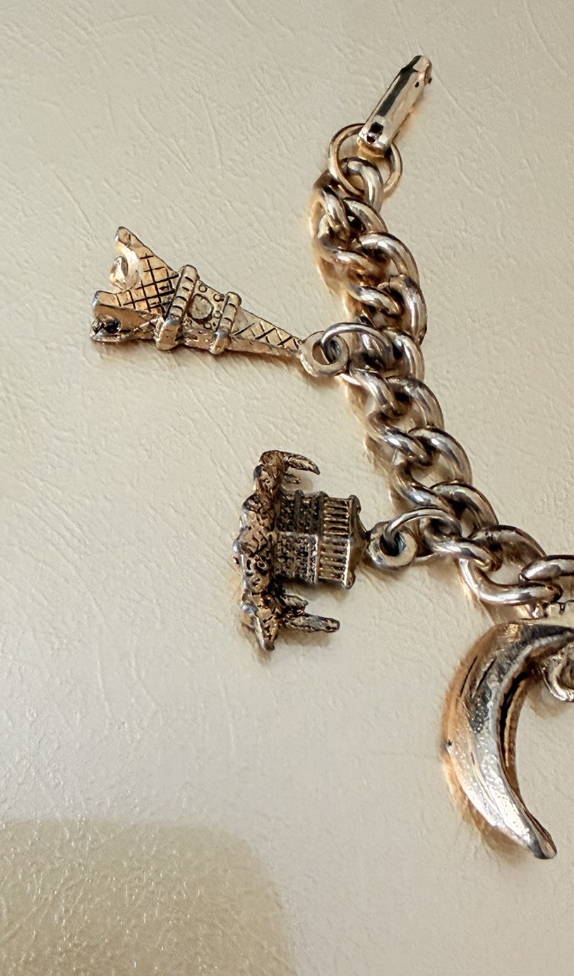 Fun Vintage Gold Tone World Travel Charm Cable Bracelet 7″