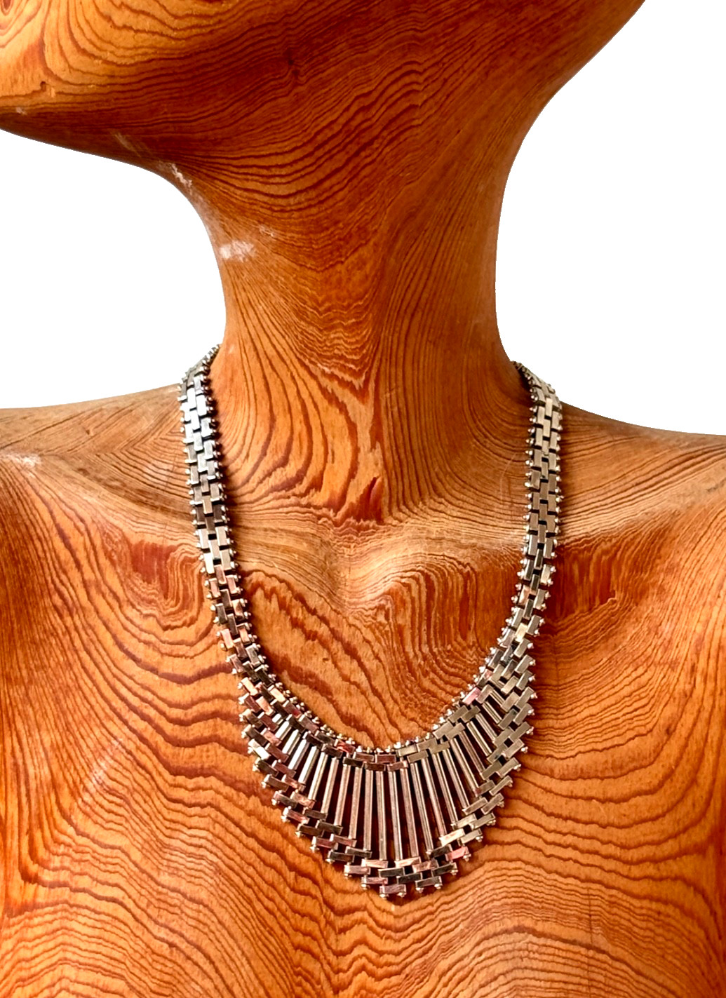 Jakob Bengel Germany Art Deco Chrome Brick Necklace Chain Vtg Fashion Modernist