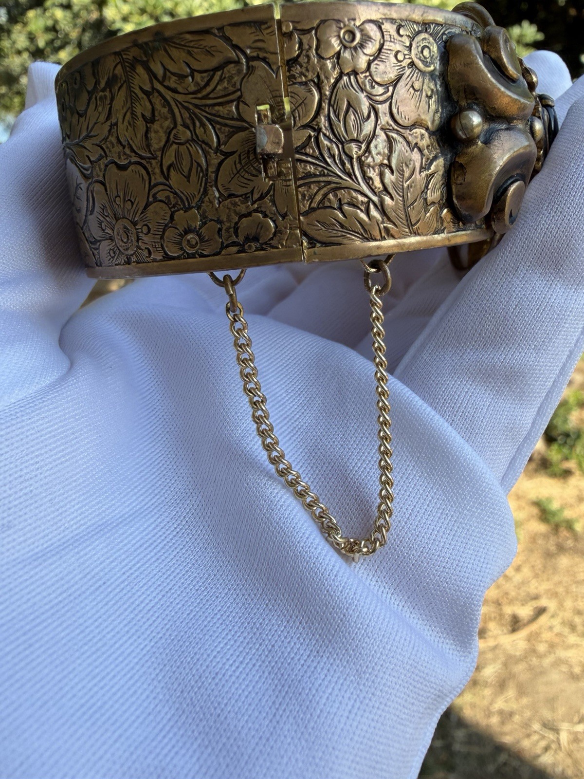 Antique Victorian Porcelain Miniature Portrait Bangle Cuff Bracelet C. 1900