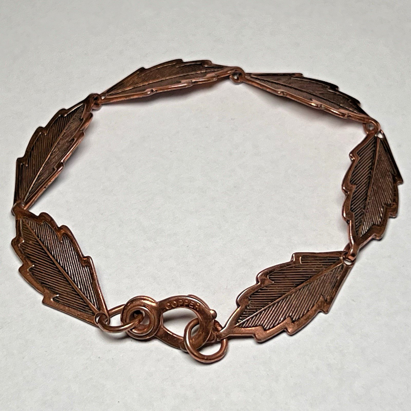 Beautiful Vintage Copper Leaf Link Panel Sister Hook Clasp Bracelet