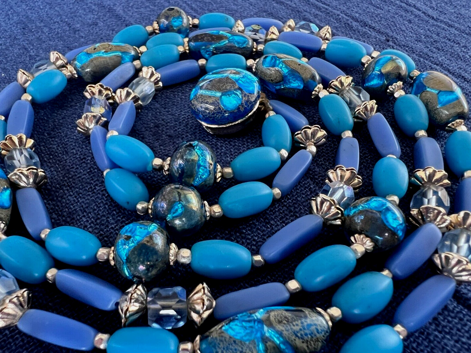 Murano Glass Beaded 2 Strand Necklace 22 Inches Long Blue