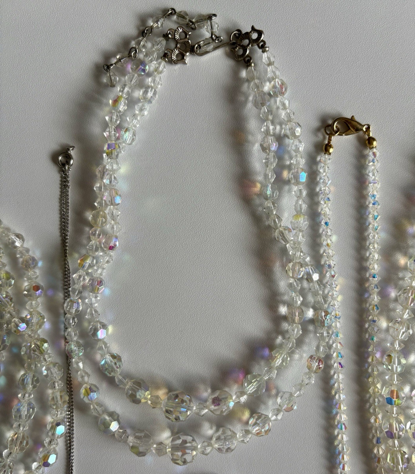 Vintage Crystal Aurora Borealis Necklace Bracelet Earrings Brooch Pin Ring Lot