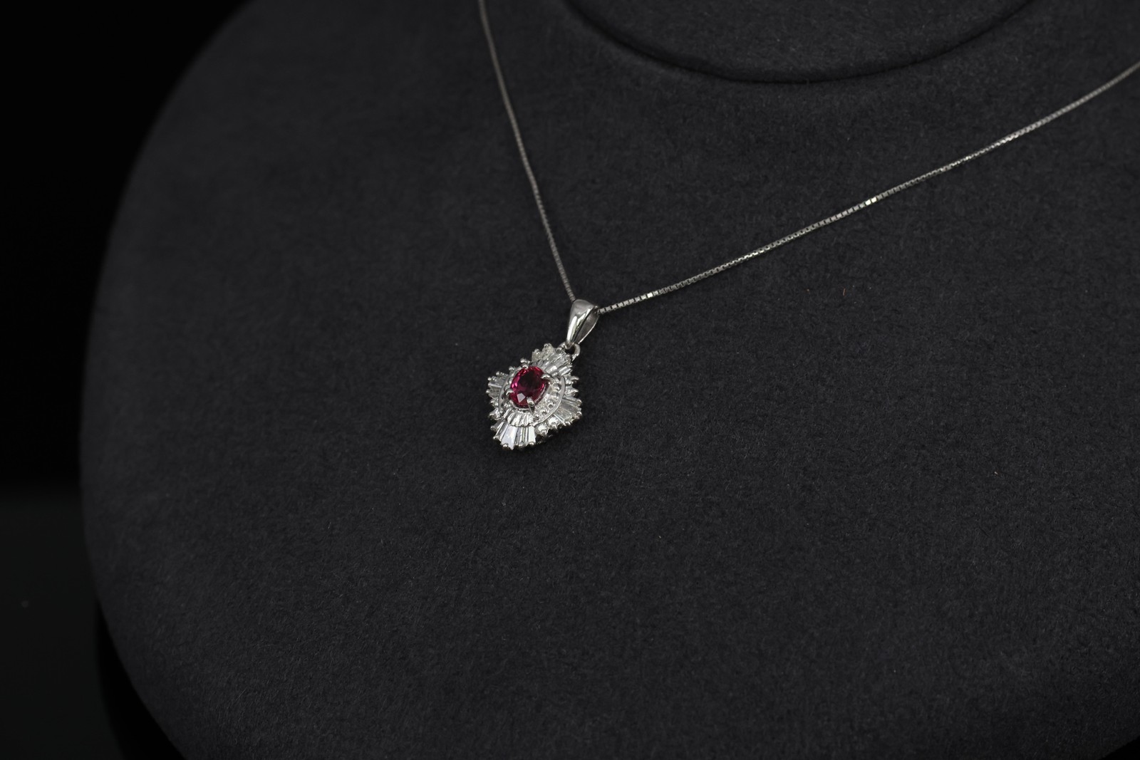 Fine 0.35ct Intense Red Ruby & 0.06ct Diamond 16 Inch Platinum Necklace, 4.29g