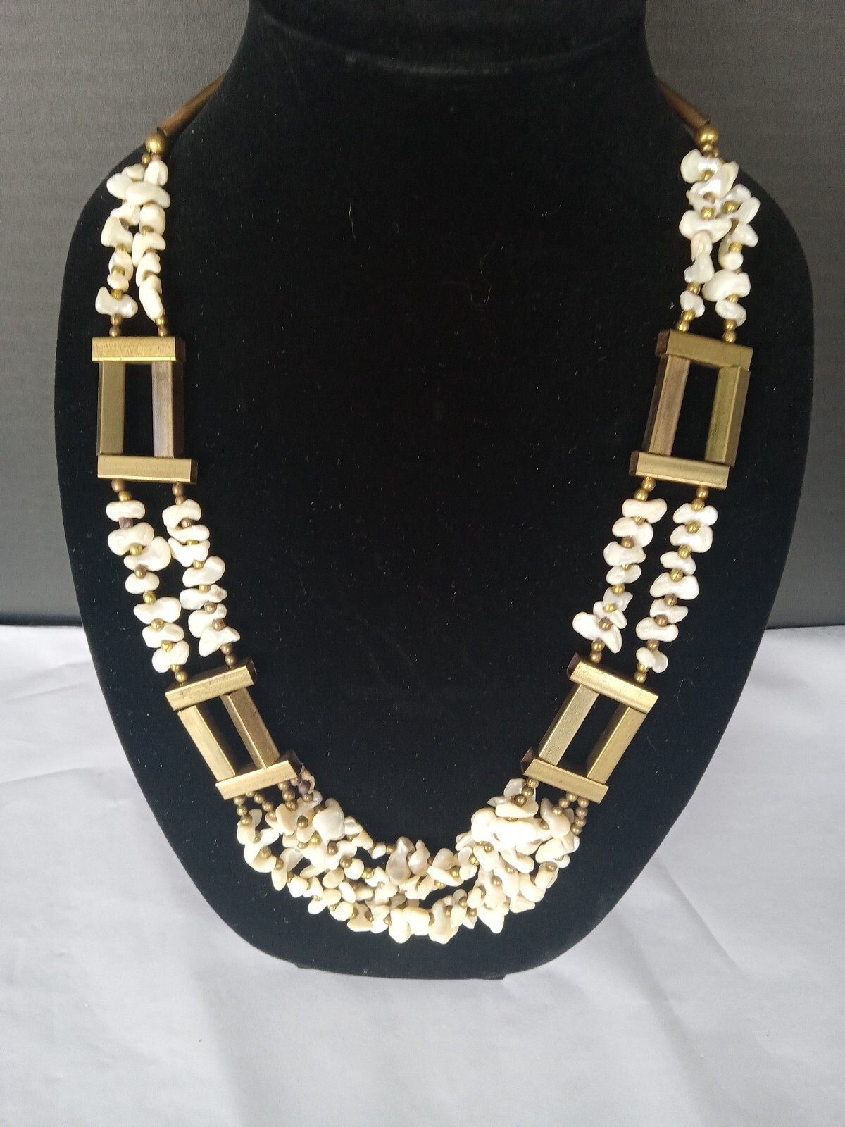 Vintage bronze and shell necklace Statement piece. See photos