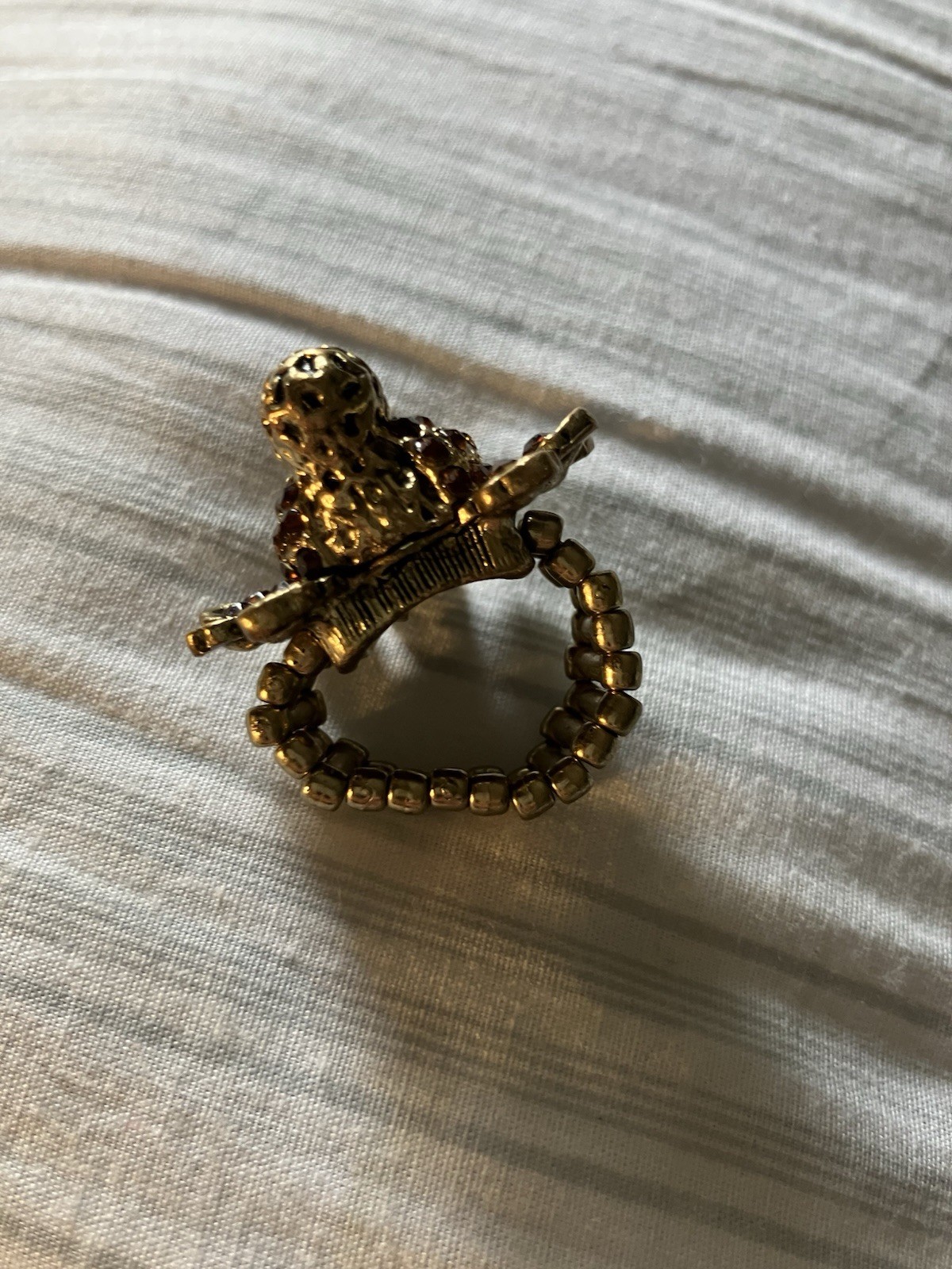 Peacock Expanding Ring Gold Tone Amber Color Fashion Jewelry Vintage Statement