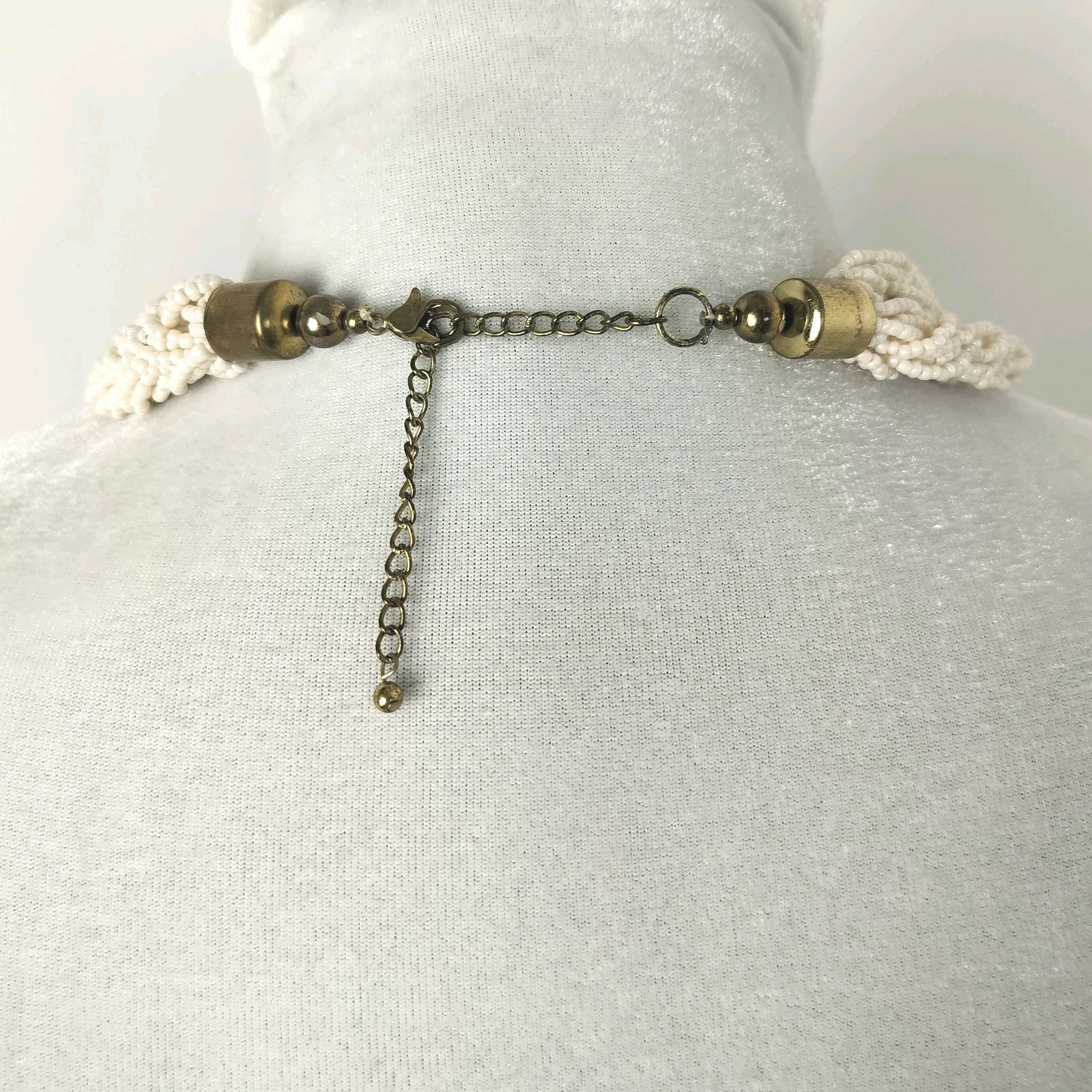 60s – 80s Vintage Braided Off White / Cream Chunky Seed Bead Necklace Est 18″