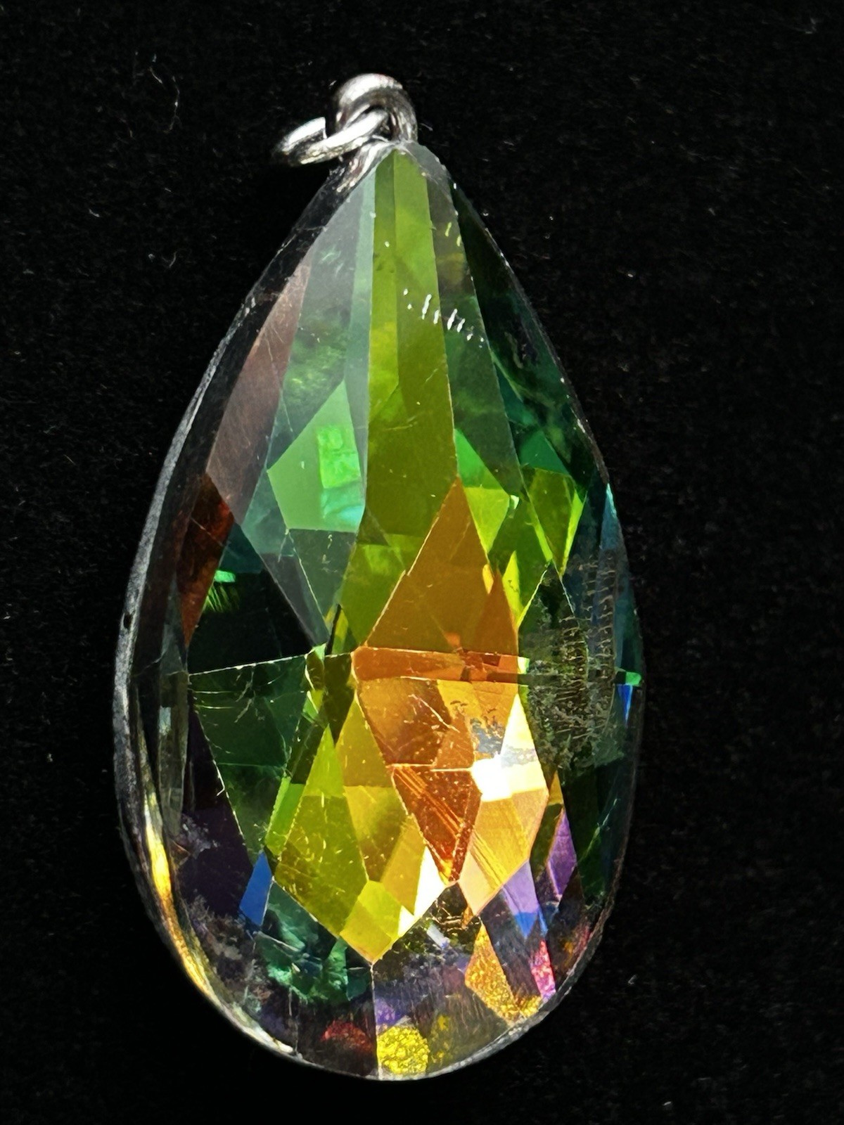 Vintage Vitrail Rainbow Faceted Crystal Teardrop Pendant Silver Tone Bail