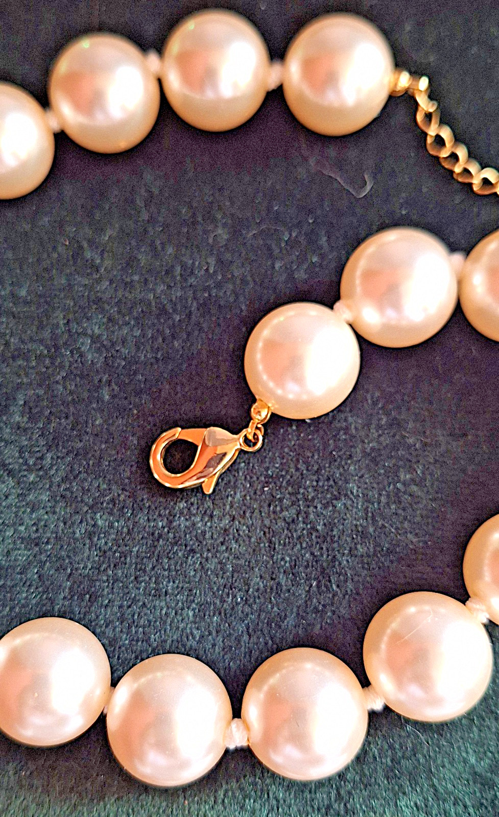 Vintage Large Faux Opulent Pearl Hand Knot Choker Necklace w Extension Chain