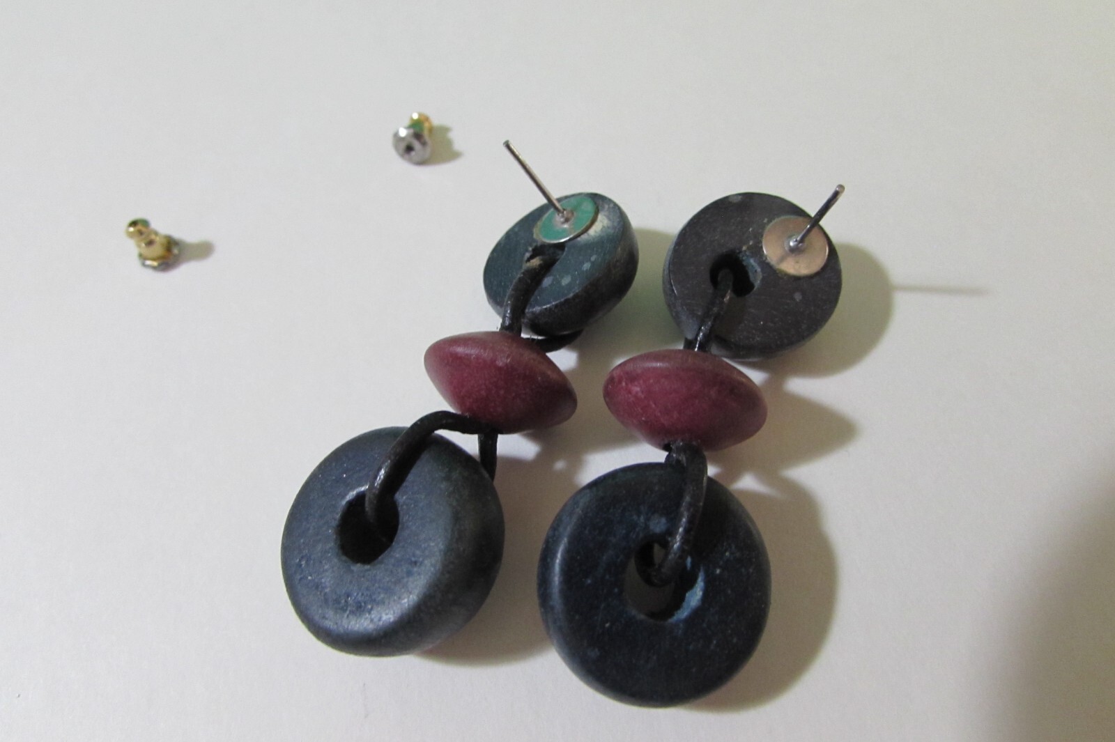 Vintage almost 2″ long light weight wooden post pierced earrings