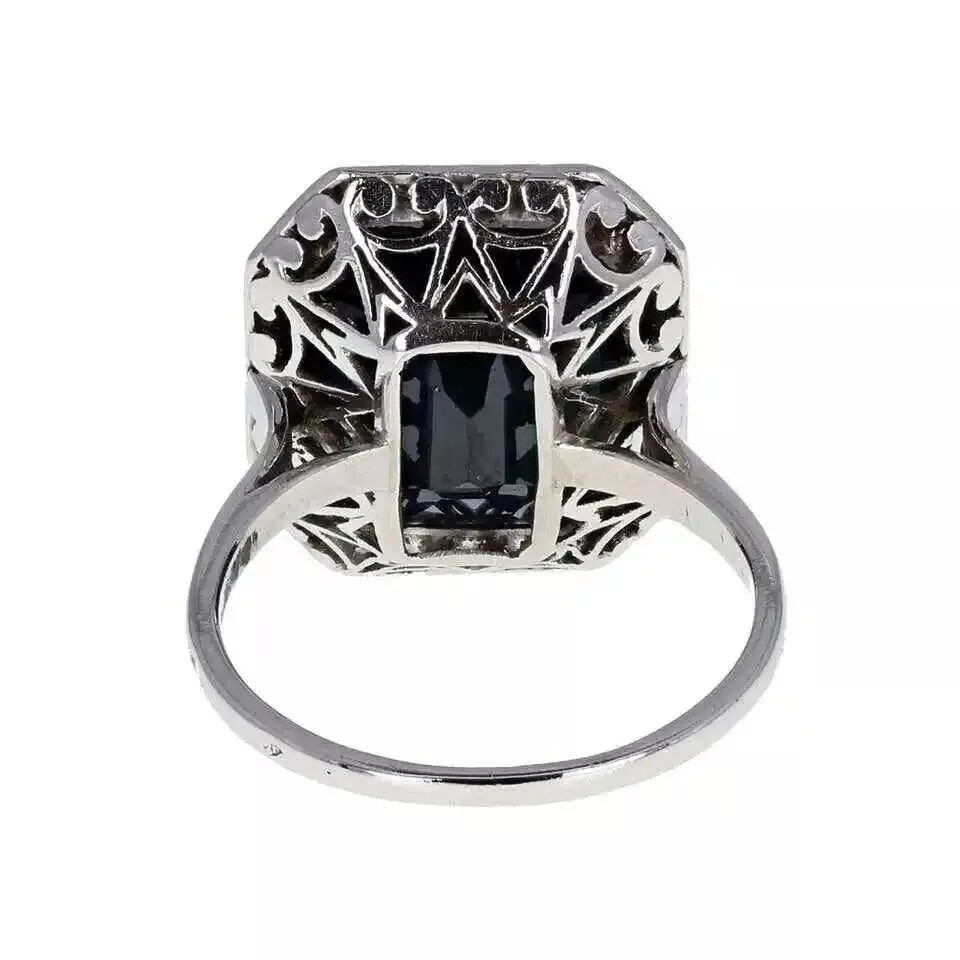 3.00 CT Black Emerald Cut Onyx CZ Women’s Halo Wedding Ring In Solid 925 Silver