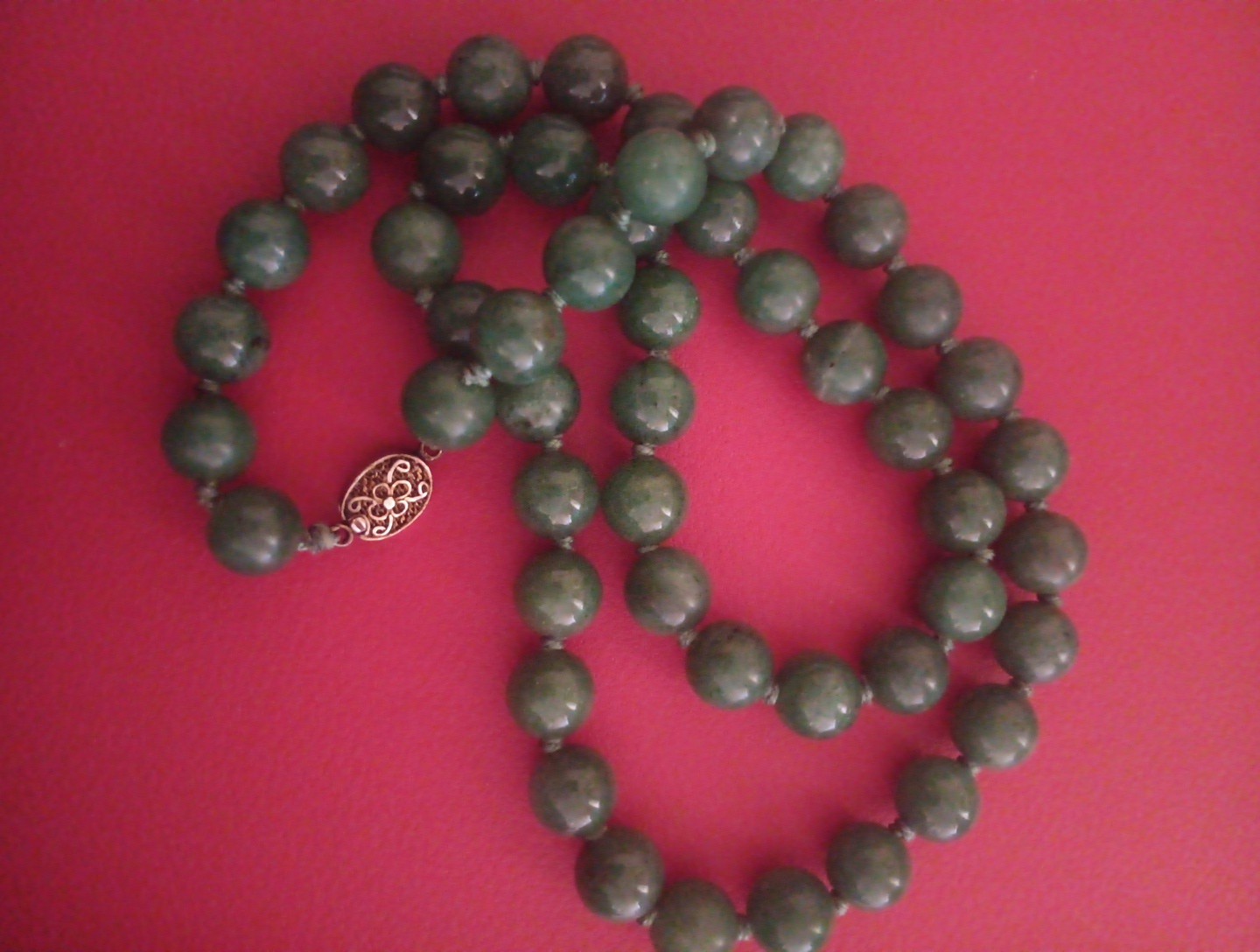 Chinese Export Imperial Jade Necklace Silver Clasp 8-9mm HKnotted 100 GRAMS 30in