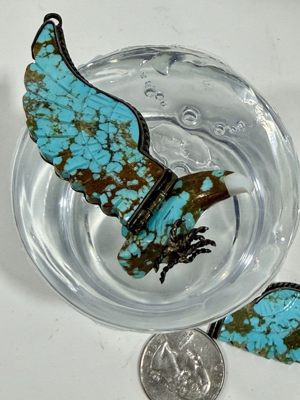 Vintage Native Navajo Carved Turquoise & Silver Large Wing Spread Eagle Pendant