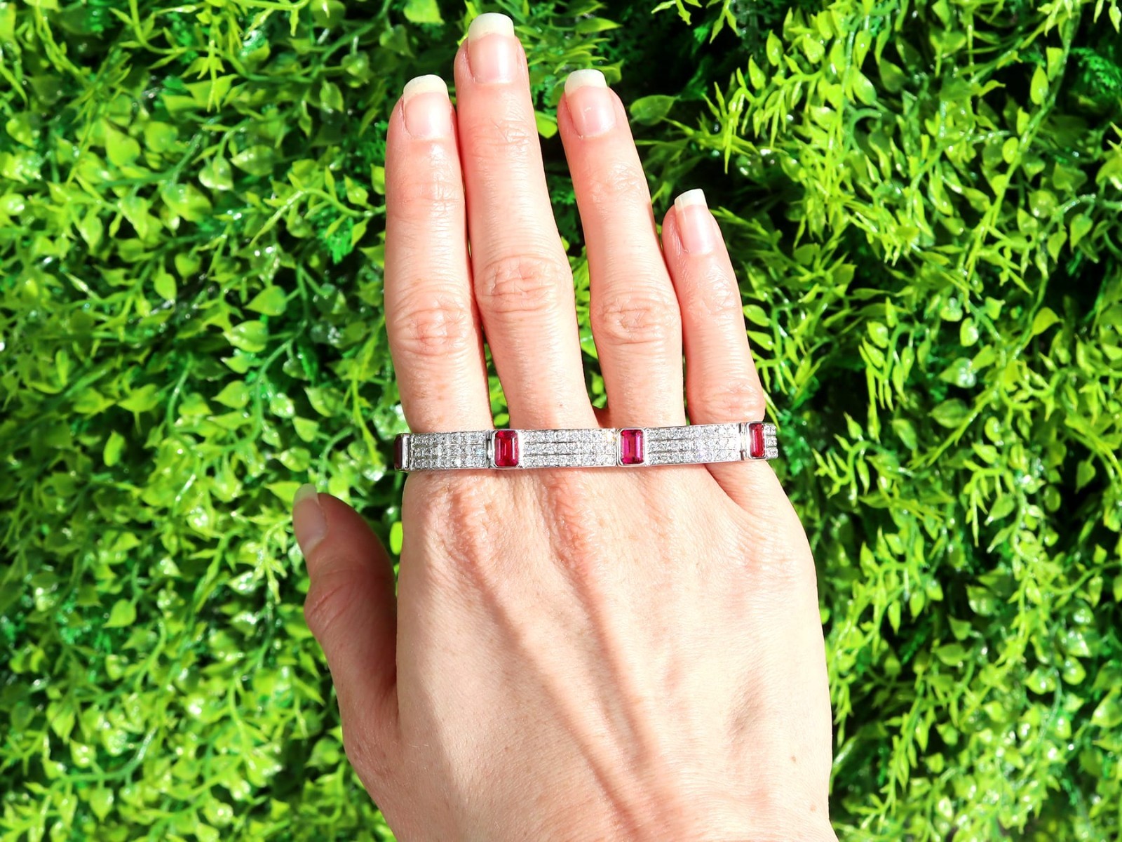 7.80Ct Pink Tourmaline and 6.72Ct Diamond 18k White Gold Bracelet Circa 1990