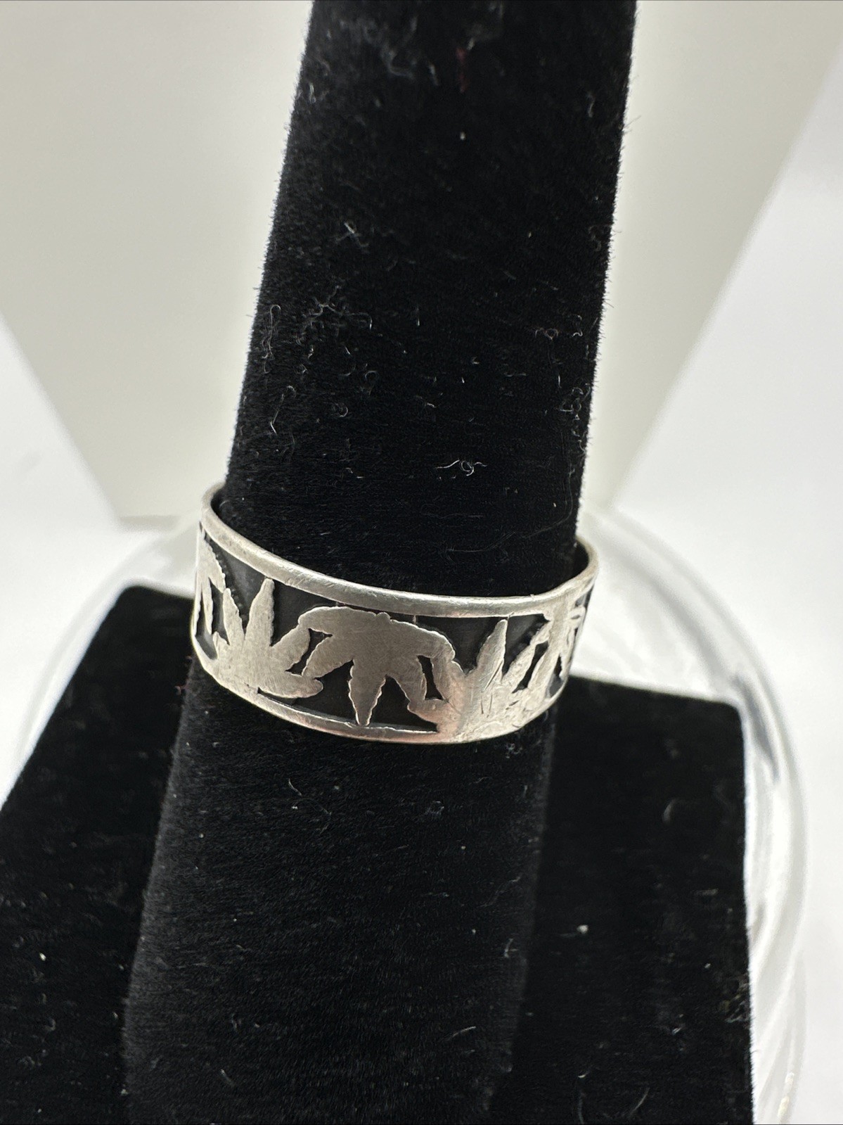 Sterling silver 925 Cigar Band ring cannabis Pot leaf Sz 7