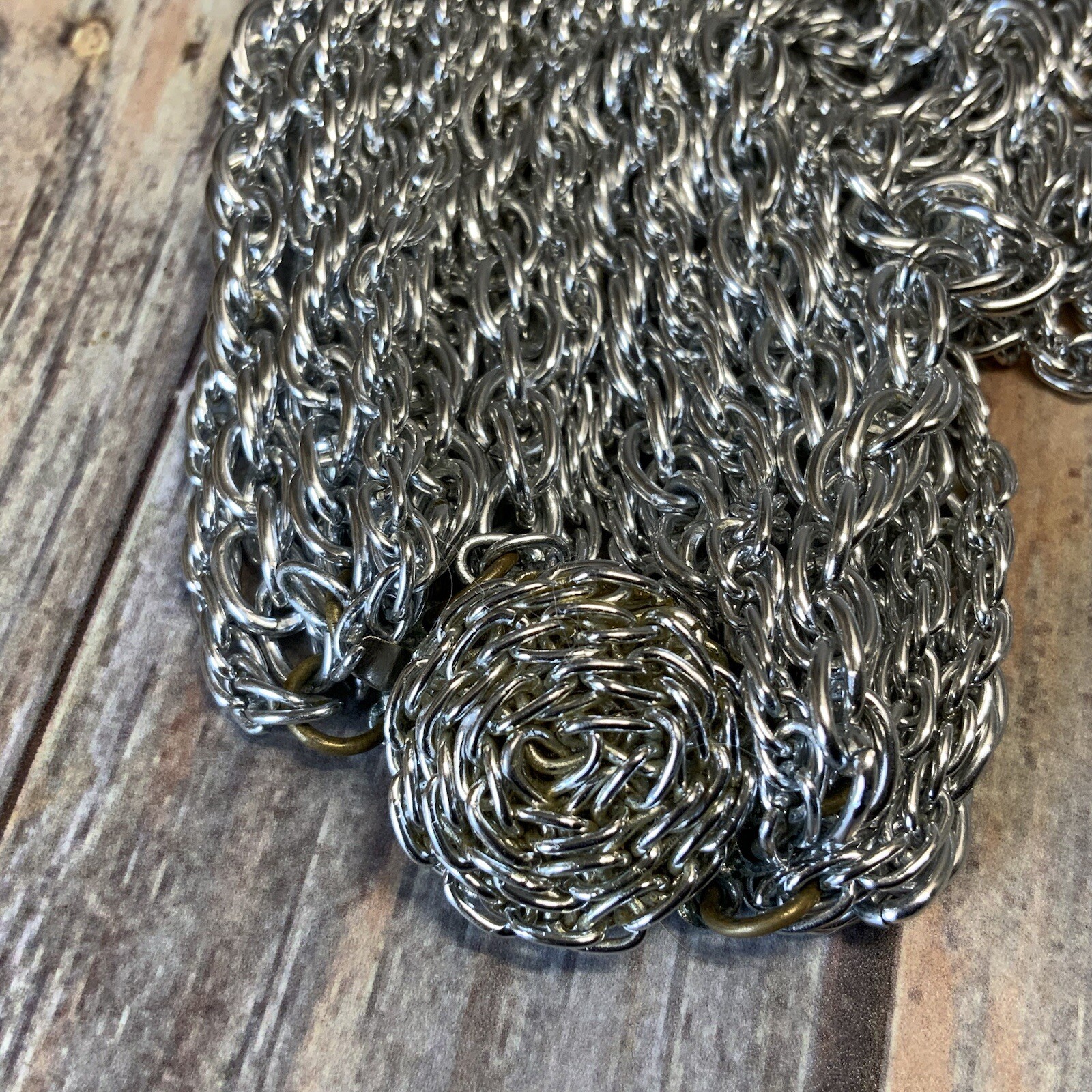 Vintage 1960s light weight aluminum multistrand silver tone chain necklace