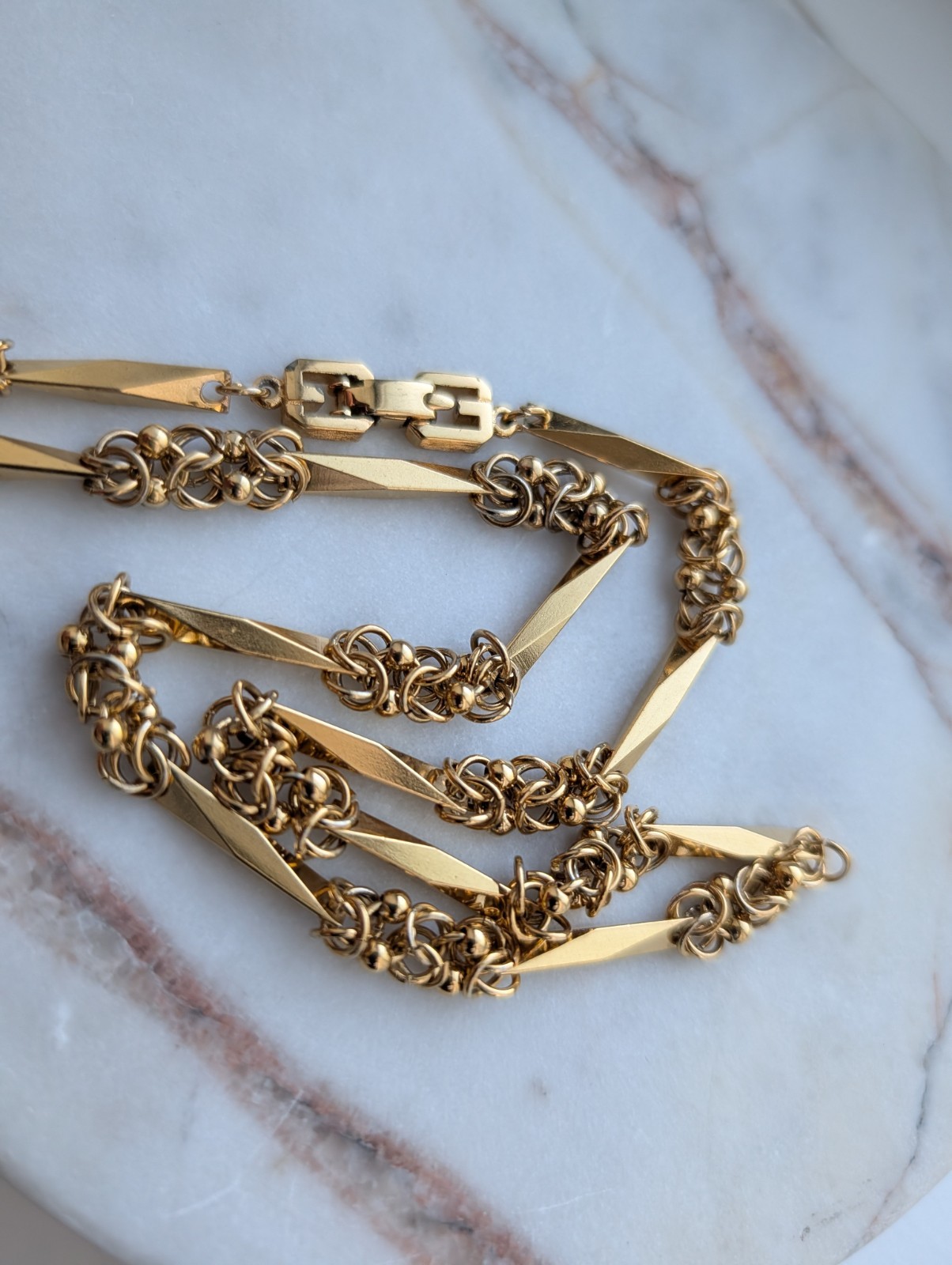 Vintage Givenchy Byzantine Link Bar Station Necklace Gold-Tone 17″