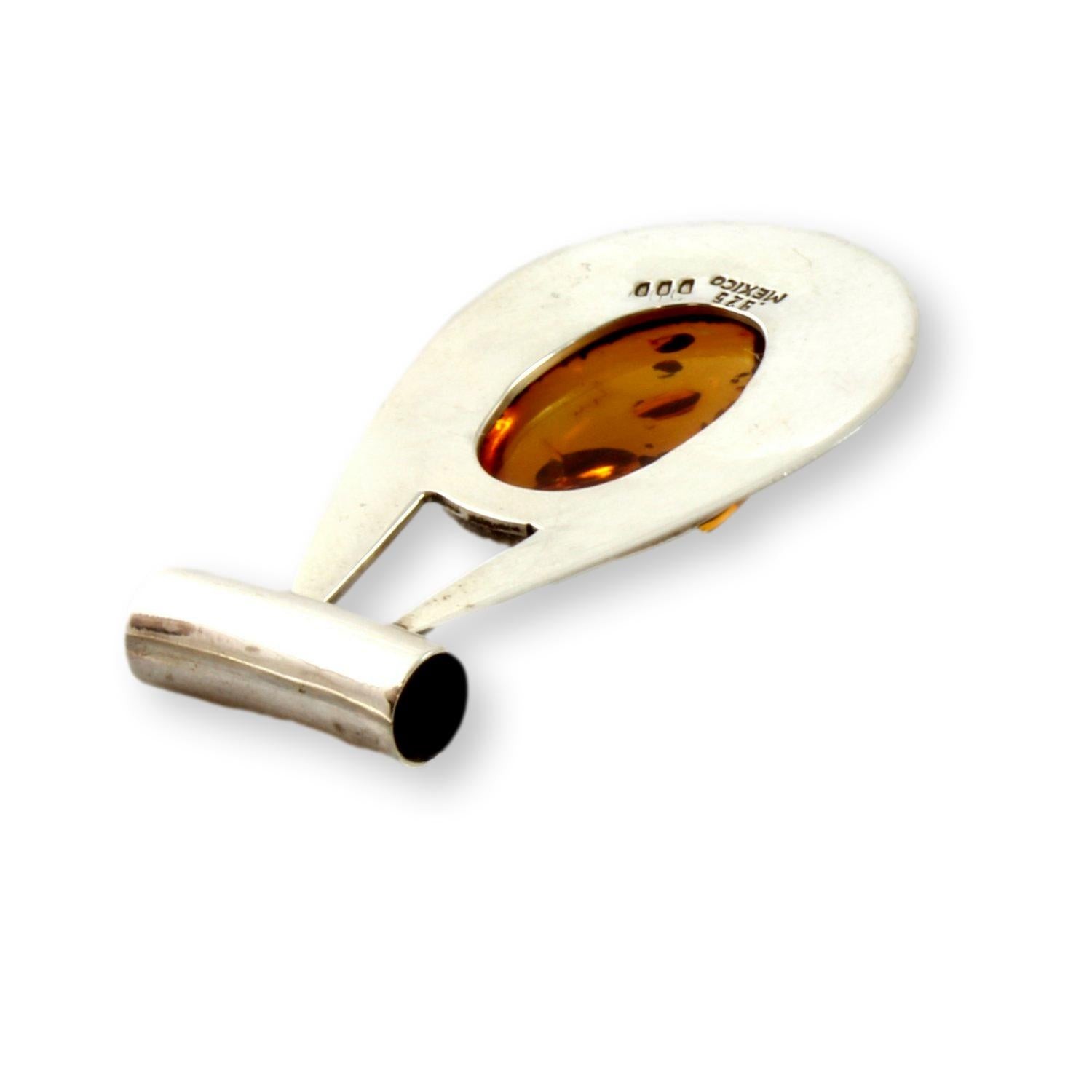 Designer Sterling Silver Amber Pendant & Torque Collar – 17 in