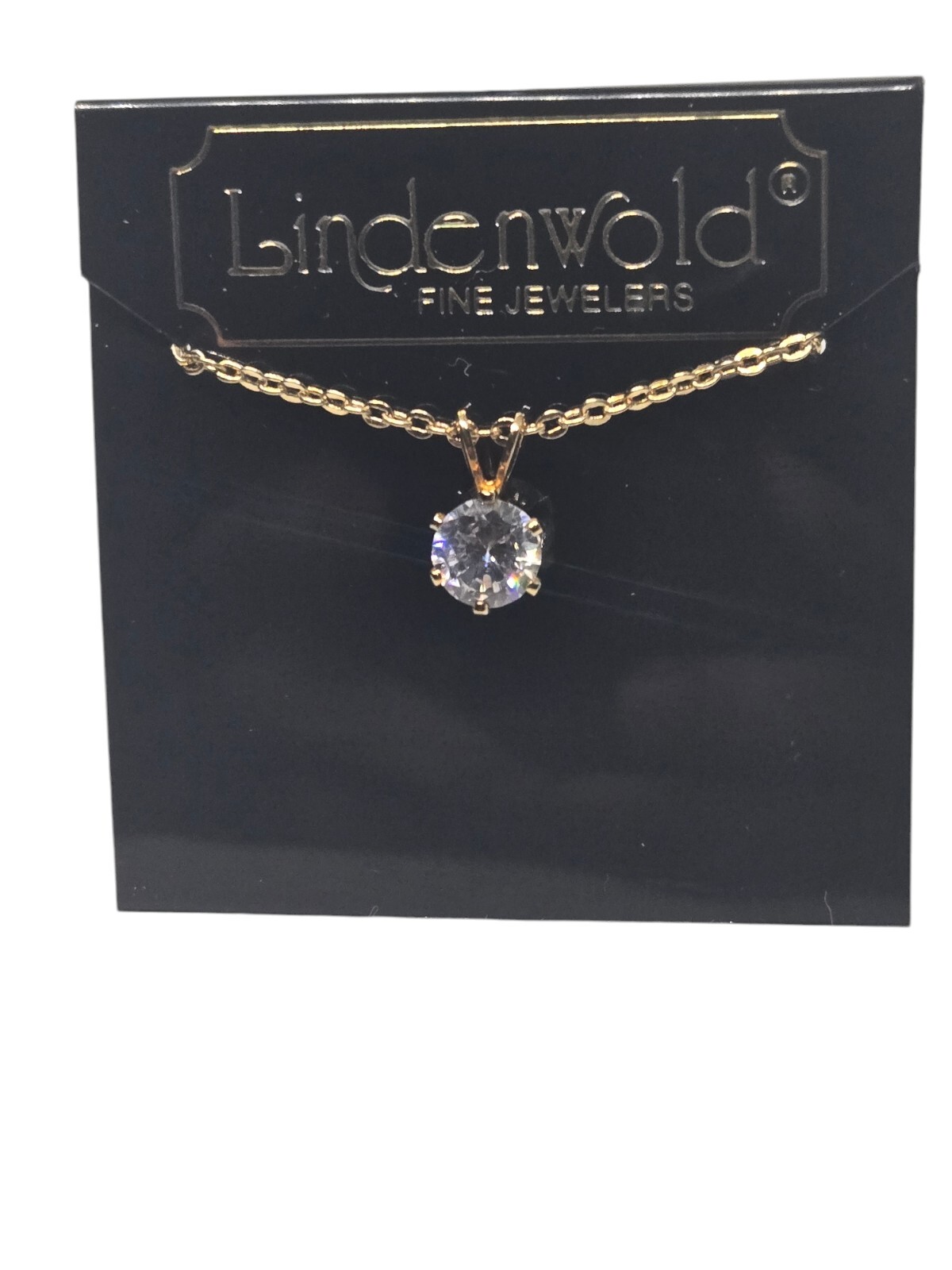 Vintage Lindenwold Fine Jewelers 18″ Gold Tone Cubic Zirconia Necklace Pendant