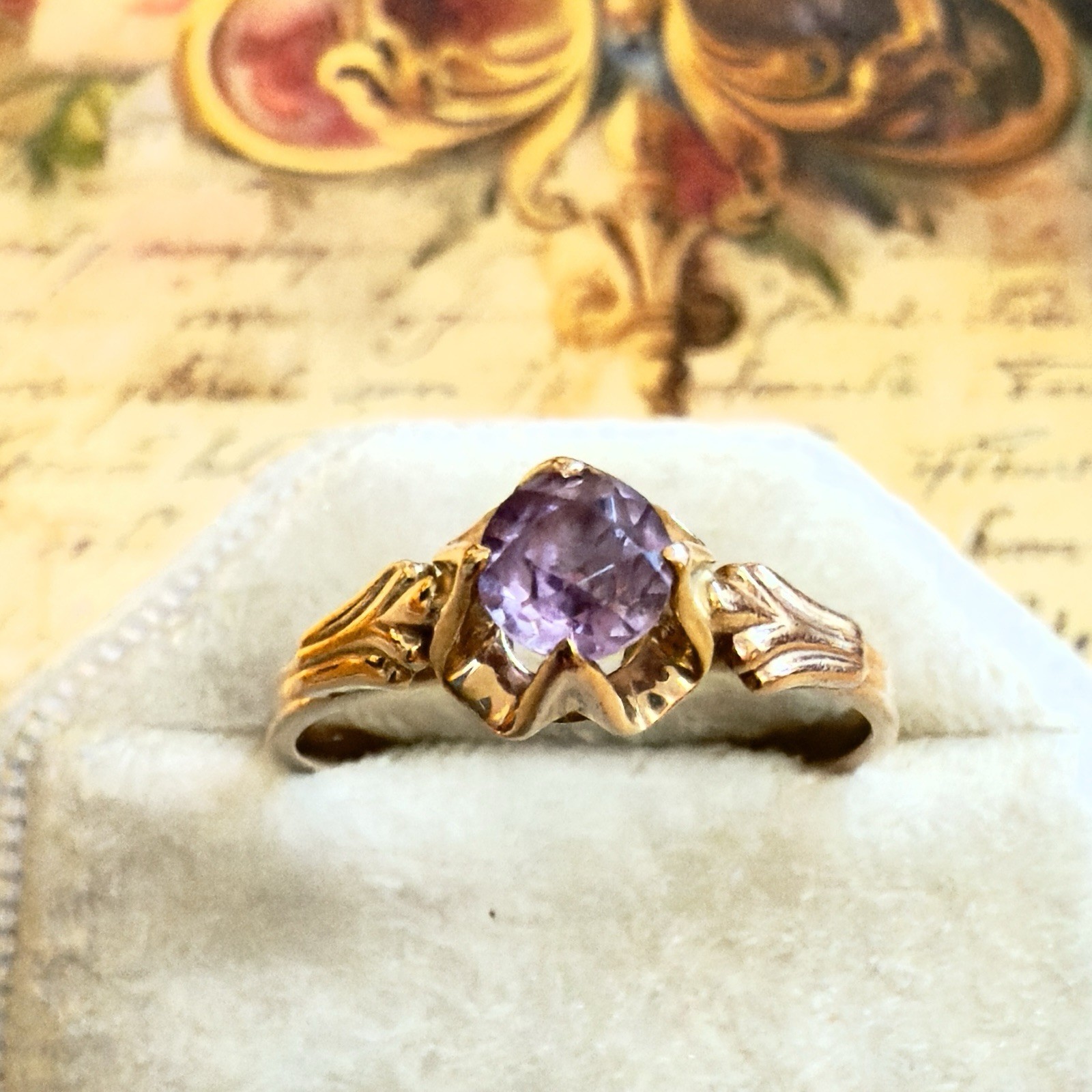 Size 9 – 14K 583 Rose Gold Gemstone Ring -Vintage East European USSR Era -#1898
