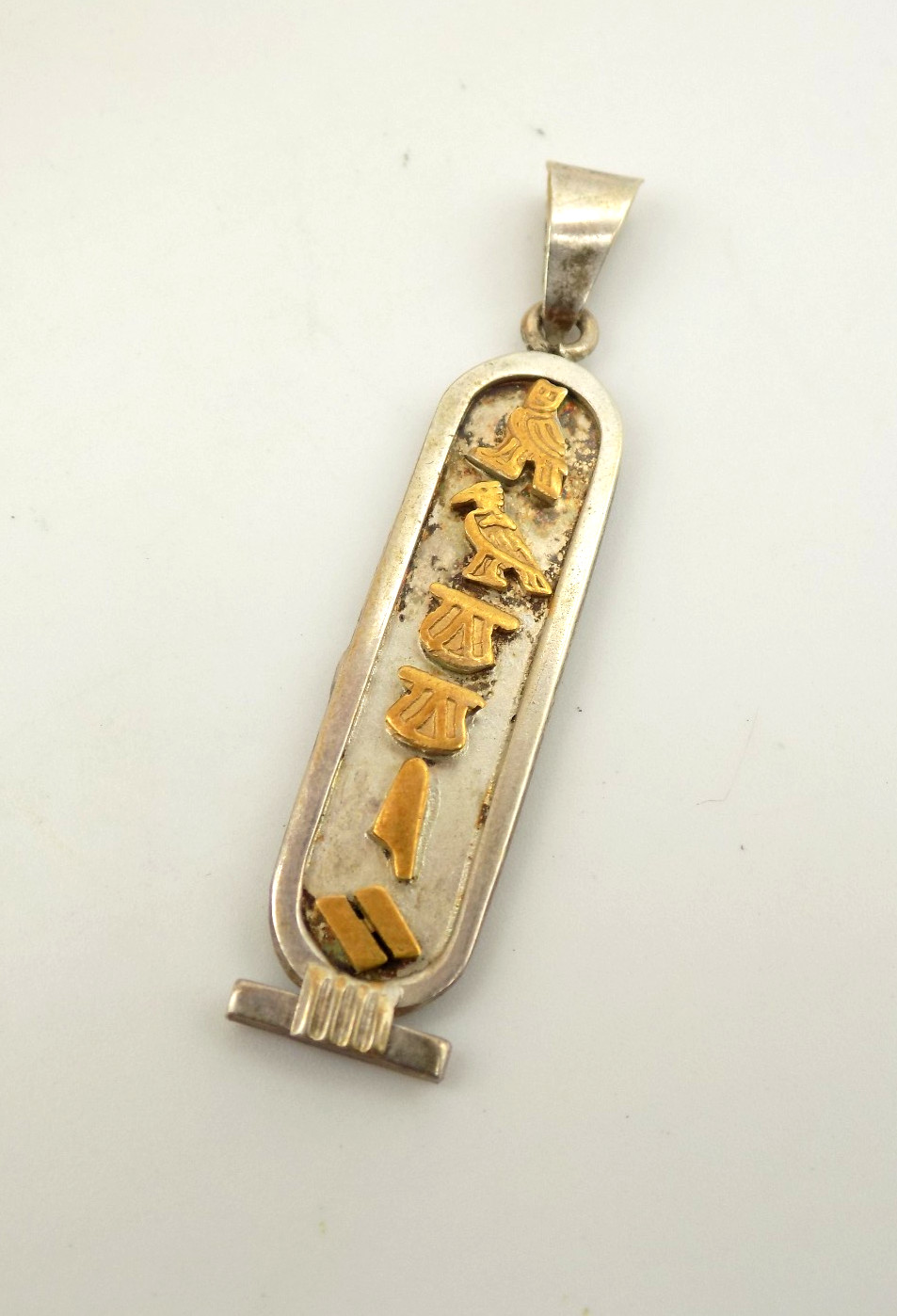 Sterling Silver and Brass Egyptian Heiroglyphics Long Pendant