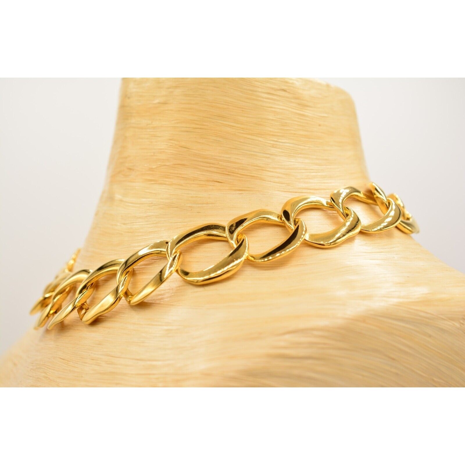 Vintage Linked Chain Gold Tone Metallic Chunky Shiny Yellow 1980s BinL