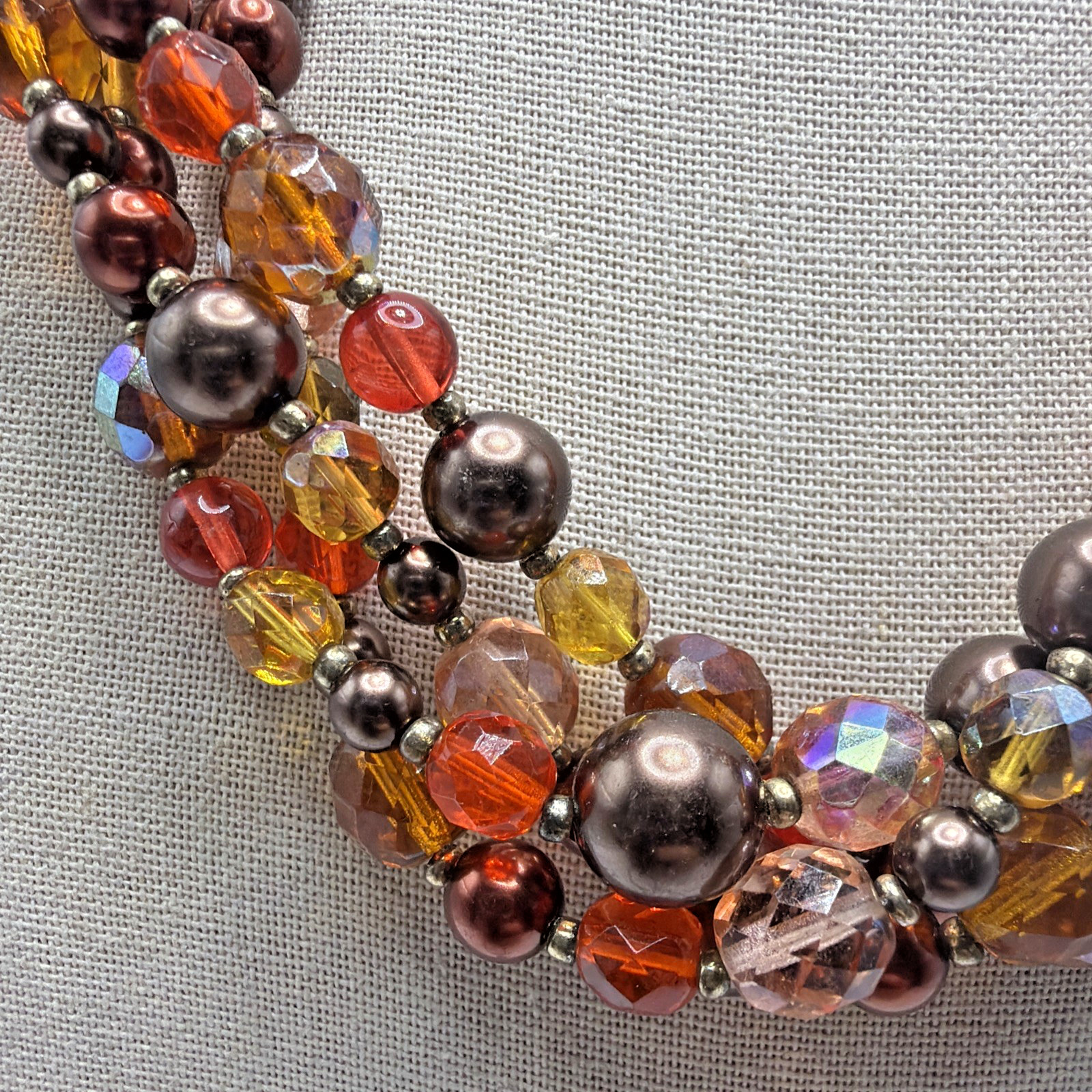 Joan Rivers Multi Strand Glass & Lucite Beaded Necklace Fall Colors Size 21”