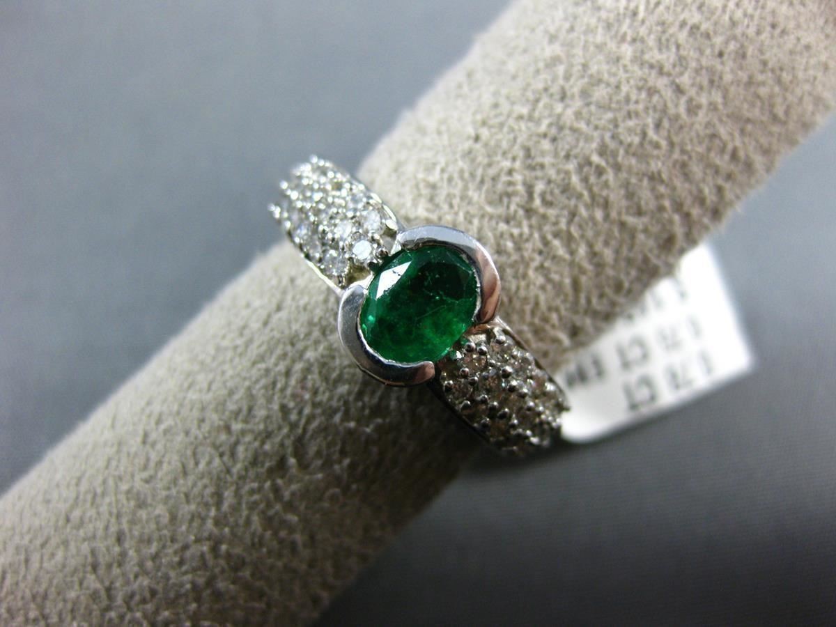 ESTATE 1.53CT DIAMOND & EMERALD 14KT WHITE GOLD OVAL SEMI BEZEL ENGAGEMENT RING