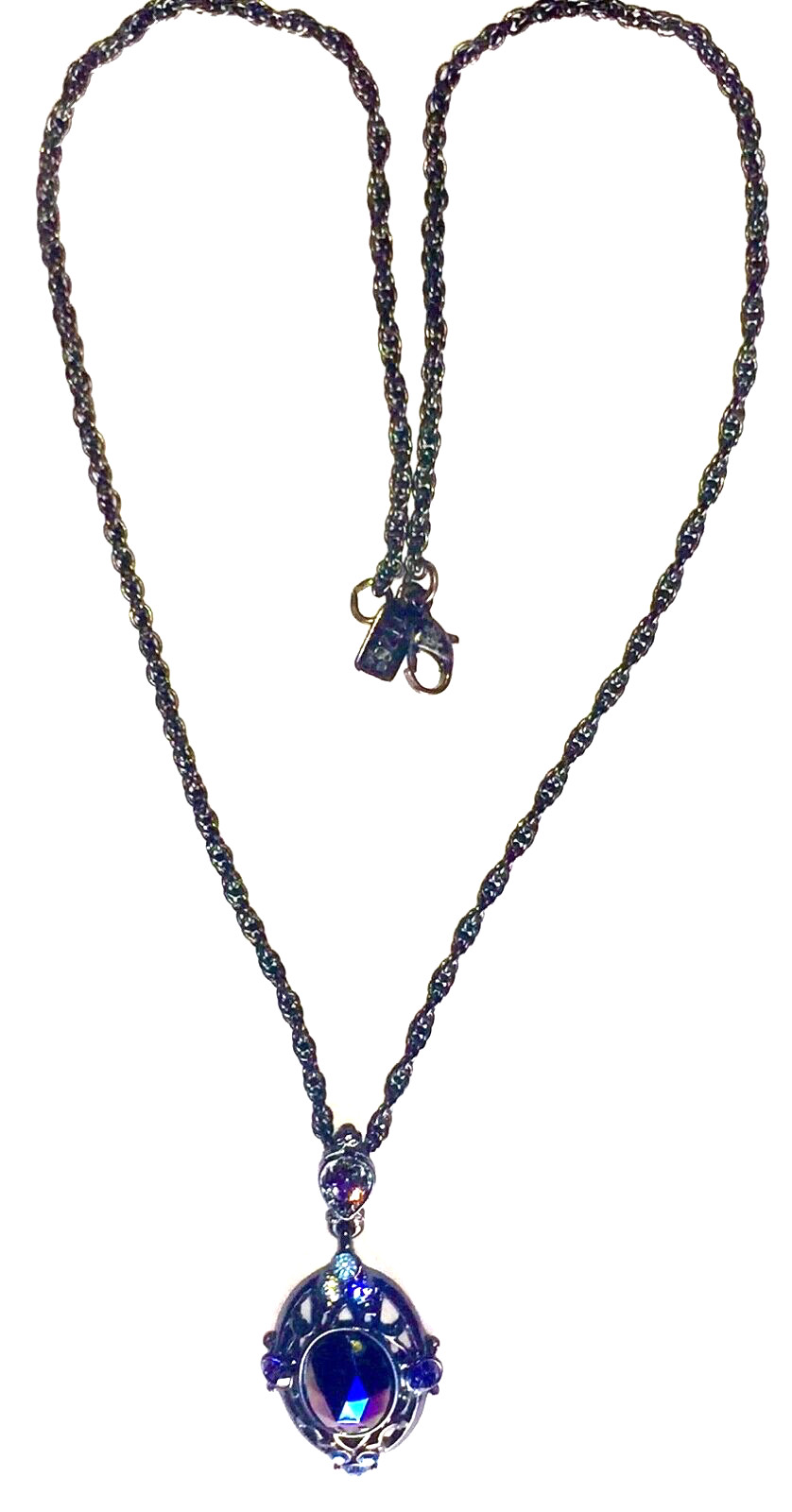 VINTAGE🇺🇸1928 PURPLE+BLUE AUSTRIAN CRYSTAL BLACK GUNMETAL NECKLACE LN✨VTG✨HTF
