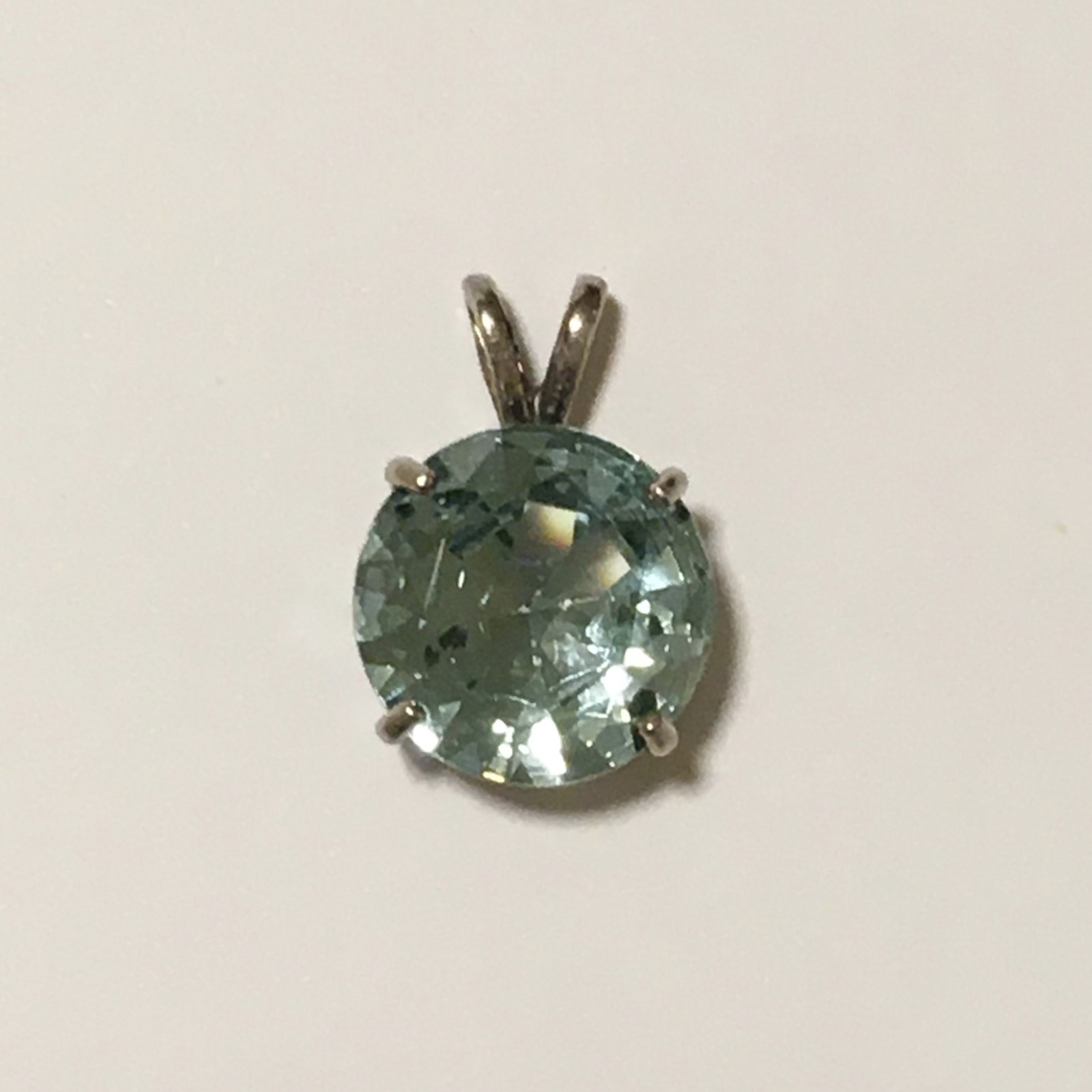 Vintage Sterling Silver Aqua Blue Teal Faceted Solitaire Pendant