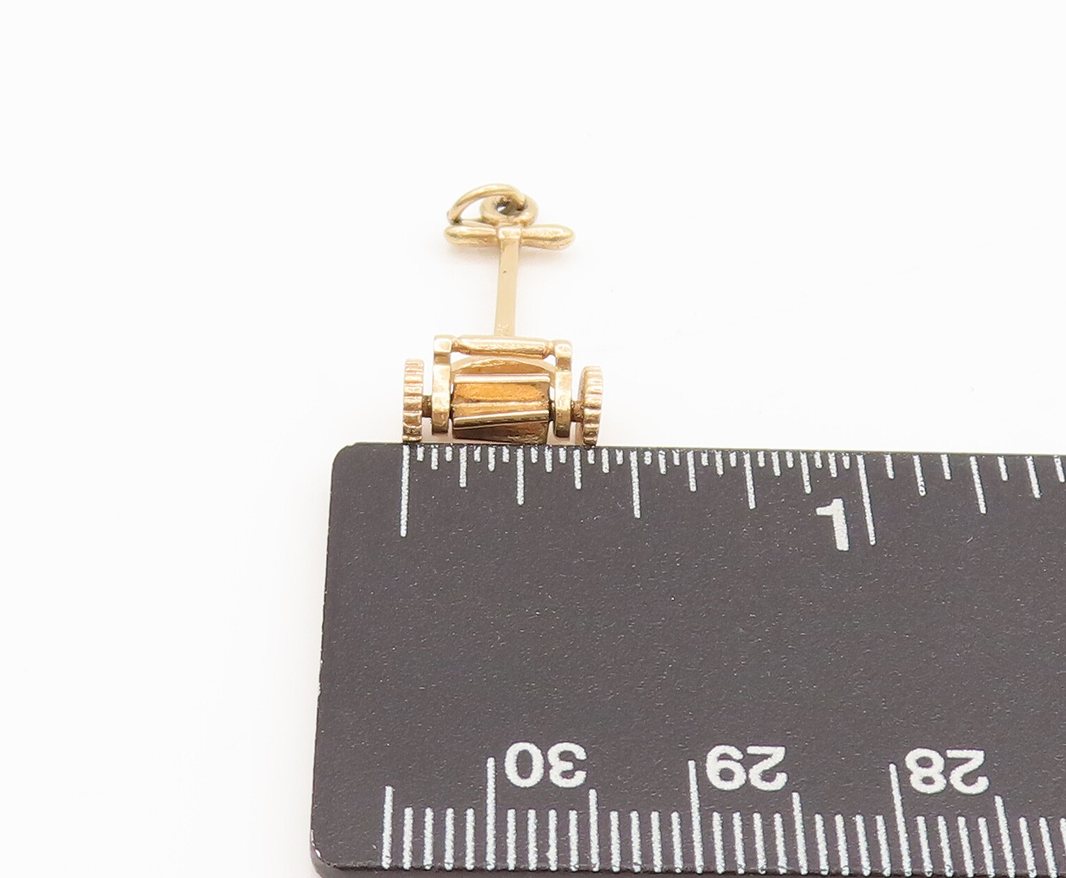 10K GOLD Vintage Miniature Manual Lawn Mower Drop Pendant (MOVES) GP645