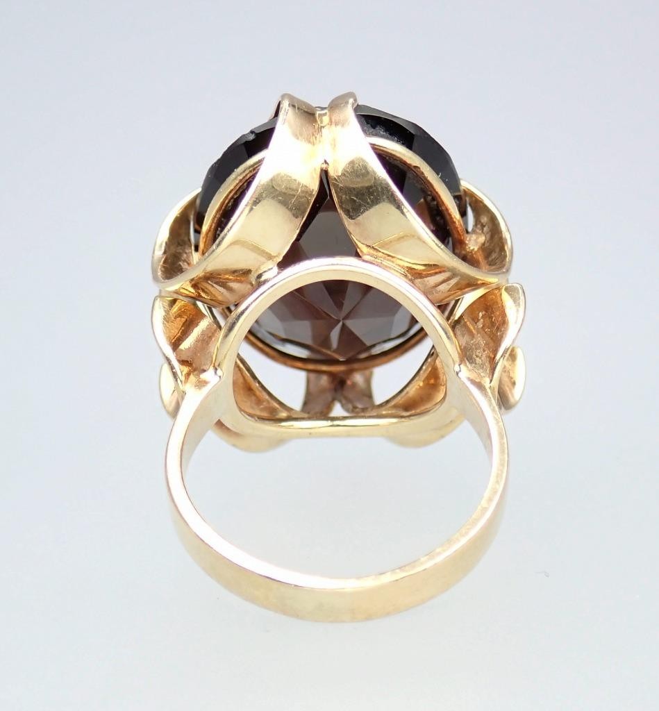 Super Vintage 1970s Solid 9K Rose Gold 14.4Ct Smokey Quartz Cocktail Ring 1971 5