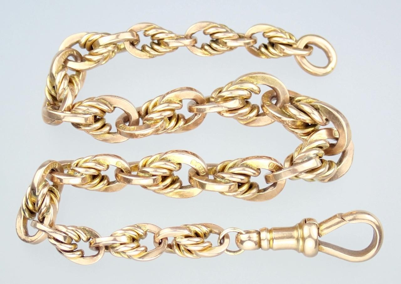 Pretty Antique Art Deco Solid 9K Rose Gold Belcher Chain Bracelet Dog Clip 21.6g