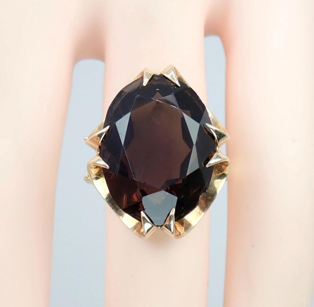 Super Vintage 1970s Solid 9K Rose Gold 14.4Ct Smokey Quartz Cocktail Ring 1971 5