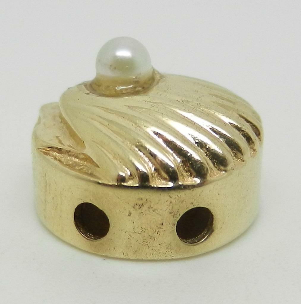 VINTAGE 14K YELLOW GOLD SHELL SLIDE BRACELET CHARM WITH PEARL – RARE – LB2681I